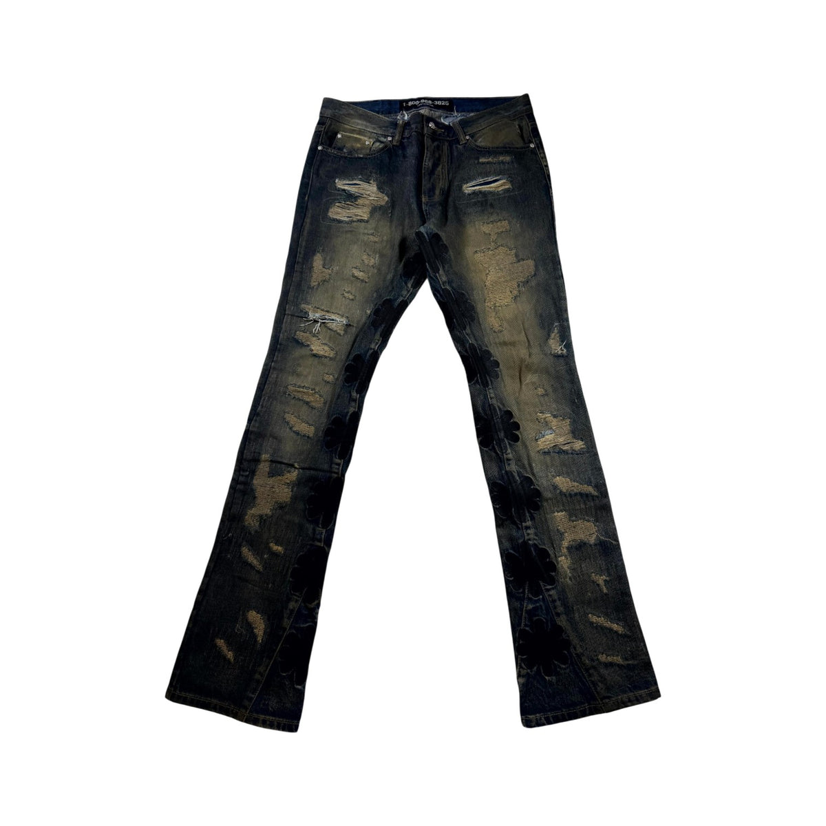 LOST SHDWS Waxed Distressed Navy Jeans