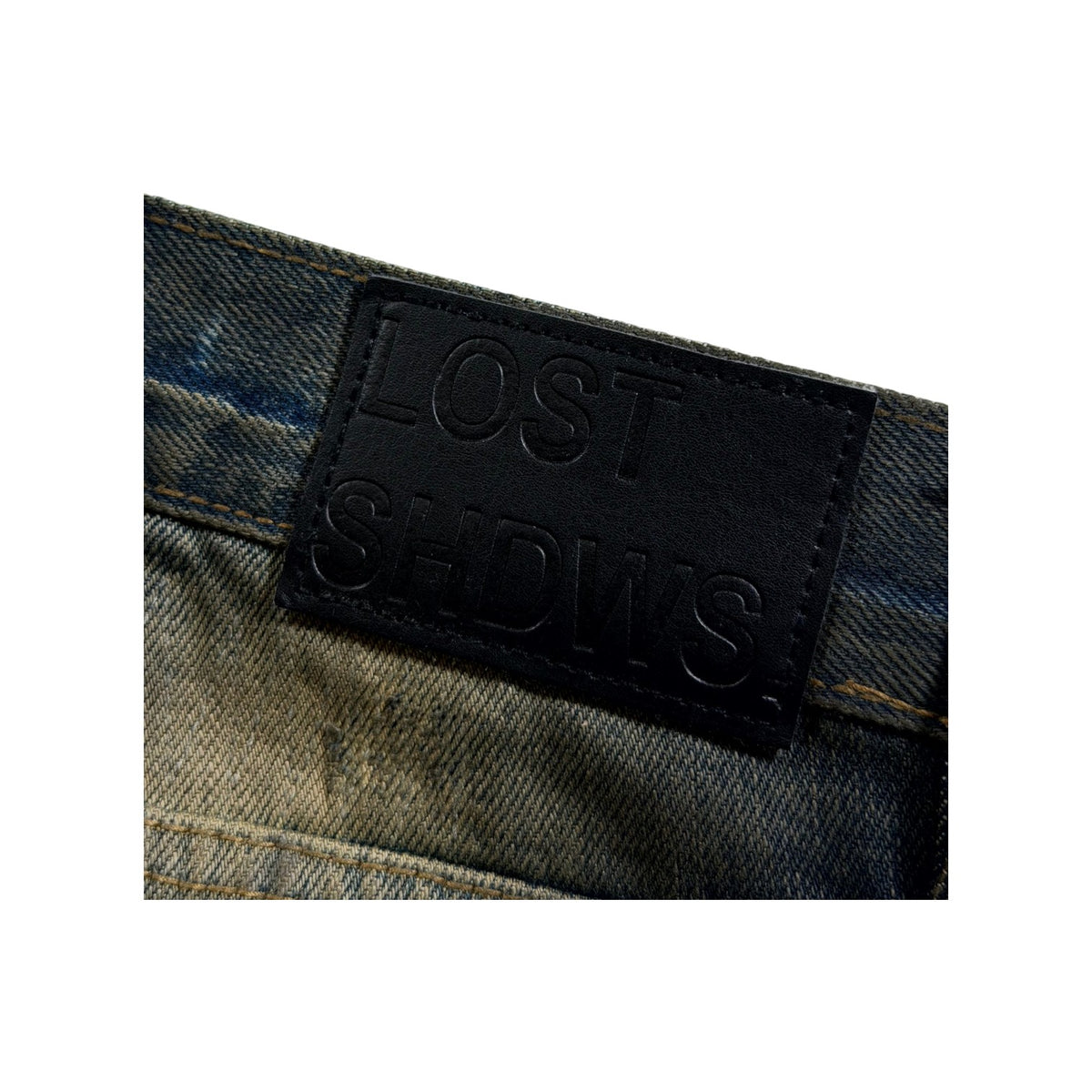 LOST SHDWS Waxed Distressed Navy Jeans