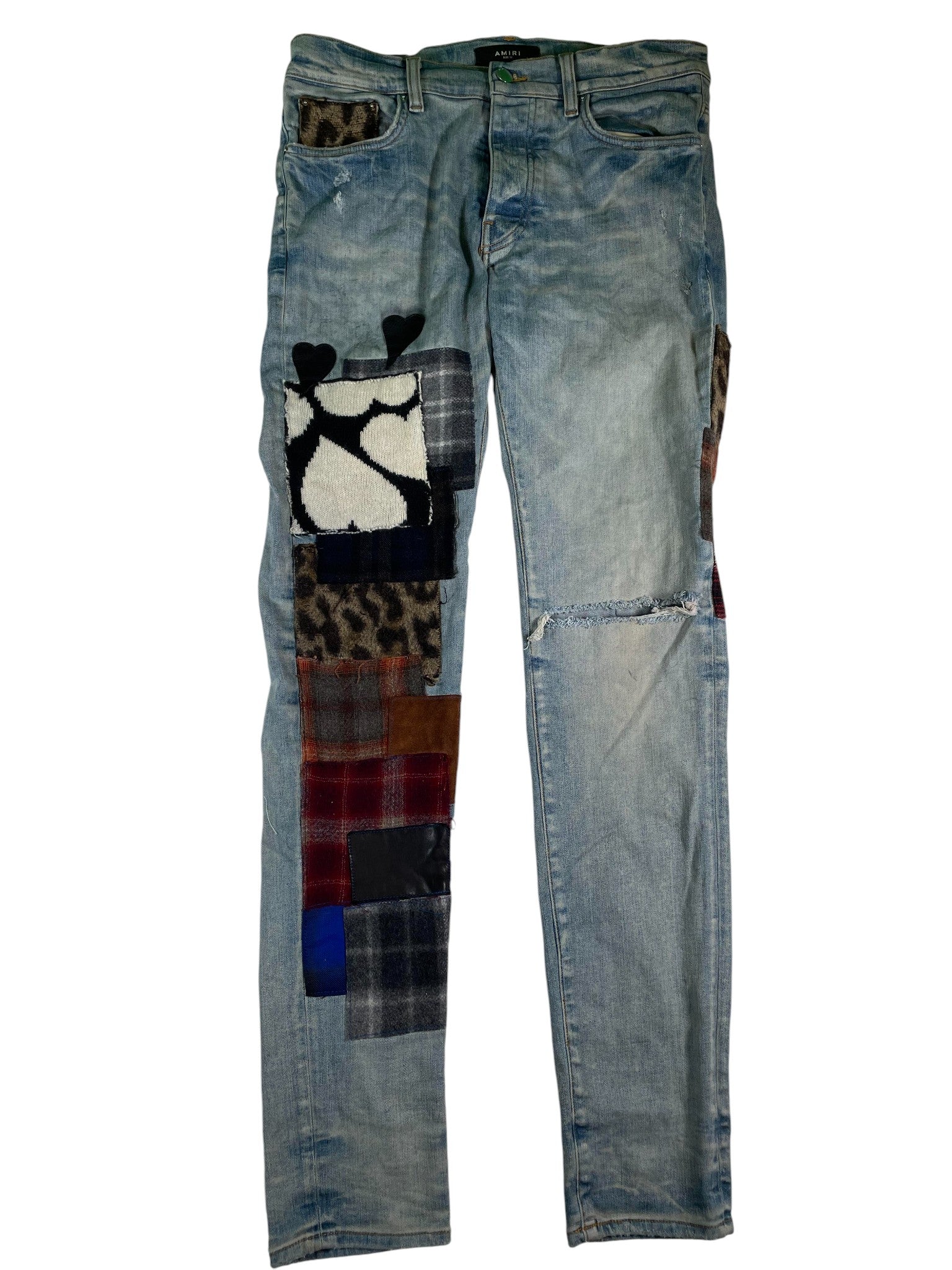 Amiri Grunge Patchwork Light Wash Jeans