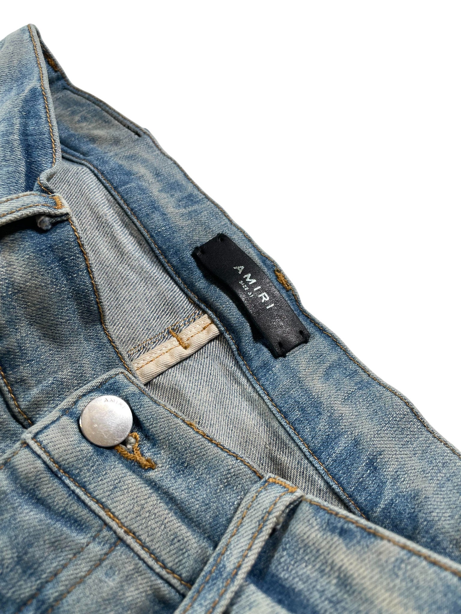 Amiri Grunge Patchwork Light Wash Jeans