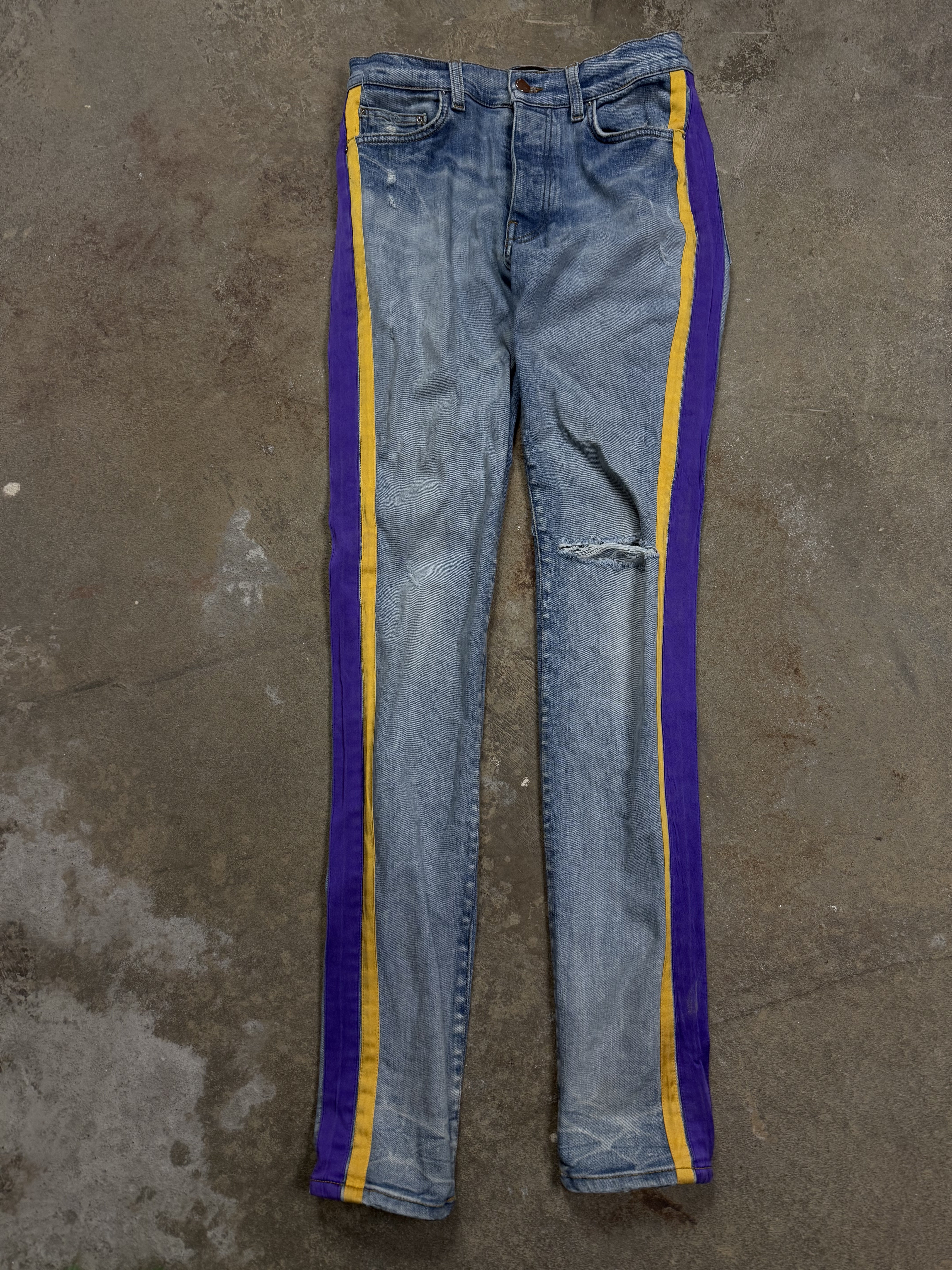 Amiri Jeans Thrasher Lightwash Black Purple Yellow Stripe Used 30