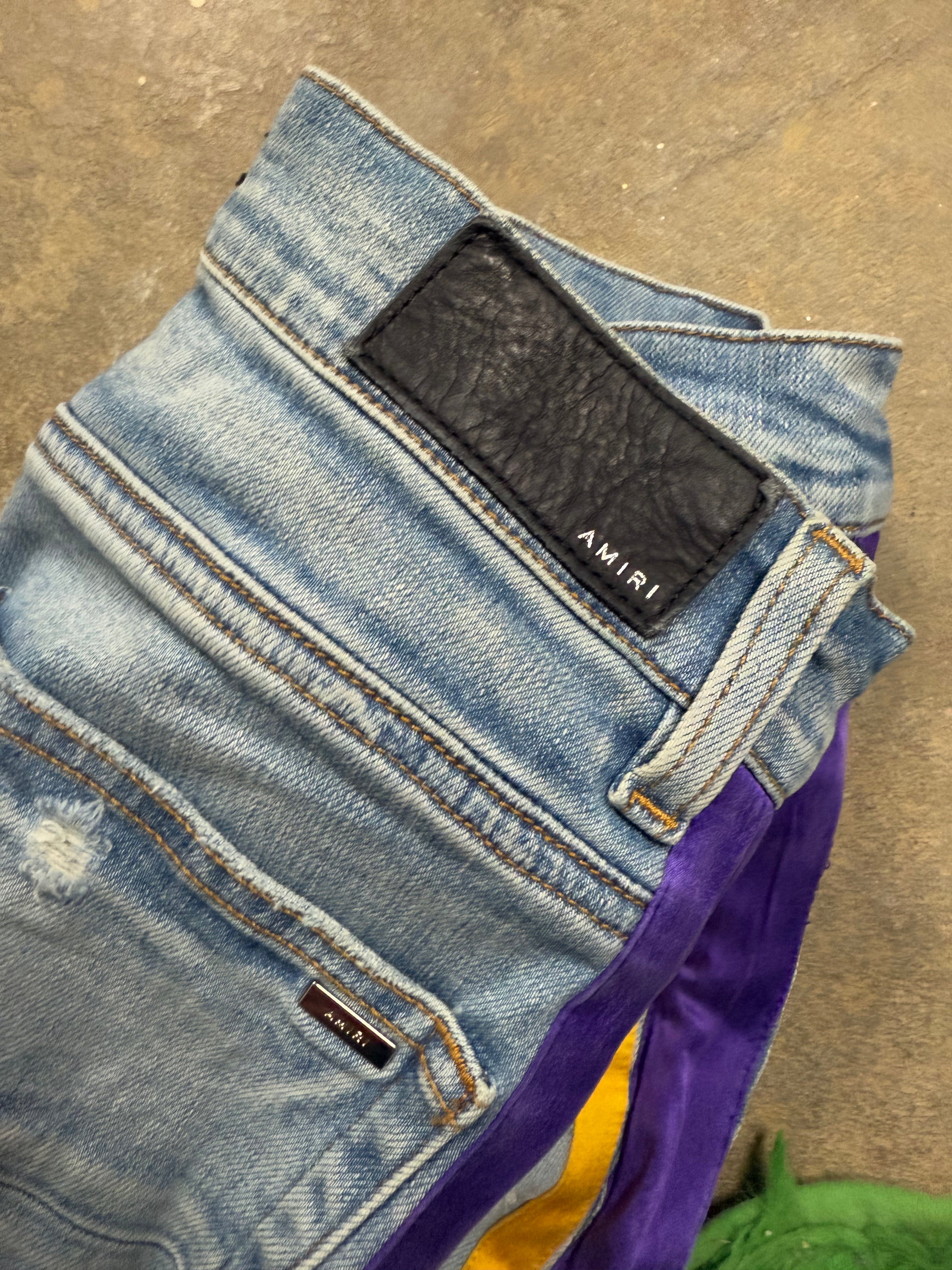 Amiri Jeans Thrasher Lightwash Black Purple Yellow Stripe Used 30