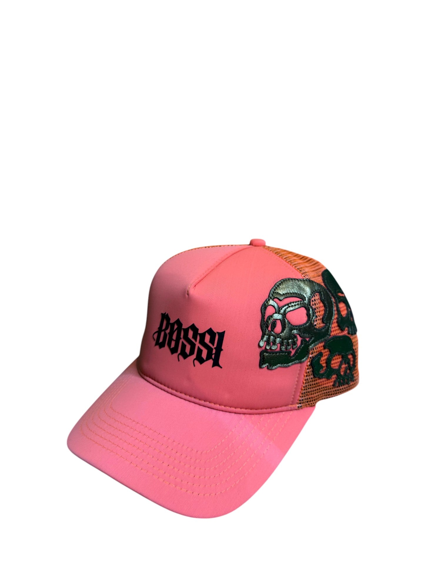 Bossi Skull Patch Trucker Orange & Pink Cap