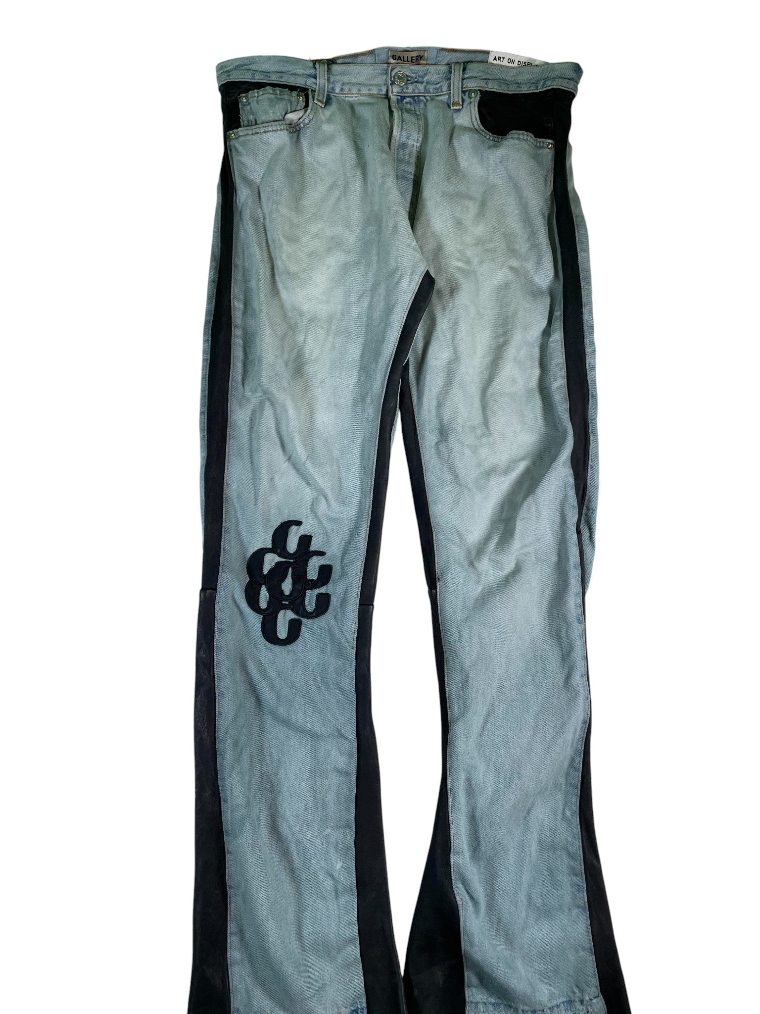 Gallery Dept. G-Patch Light Wash Black Leather Flare Jeans
