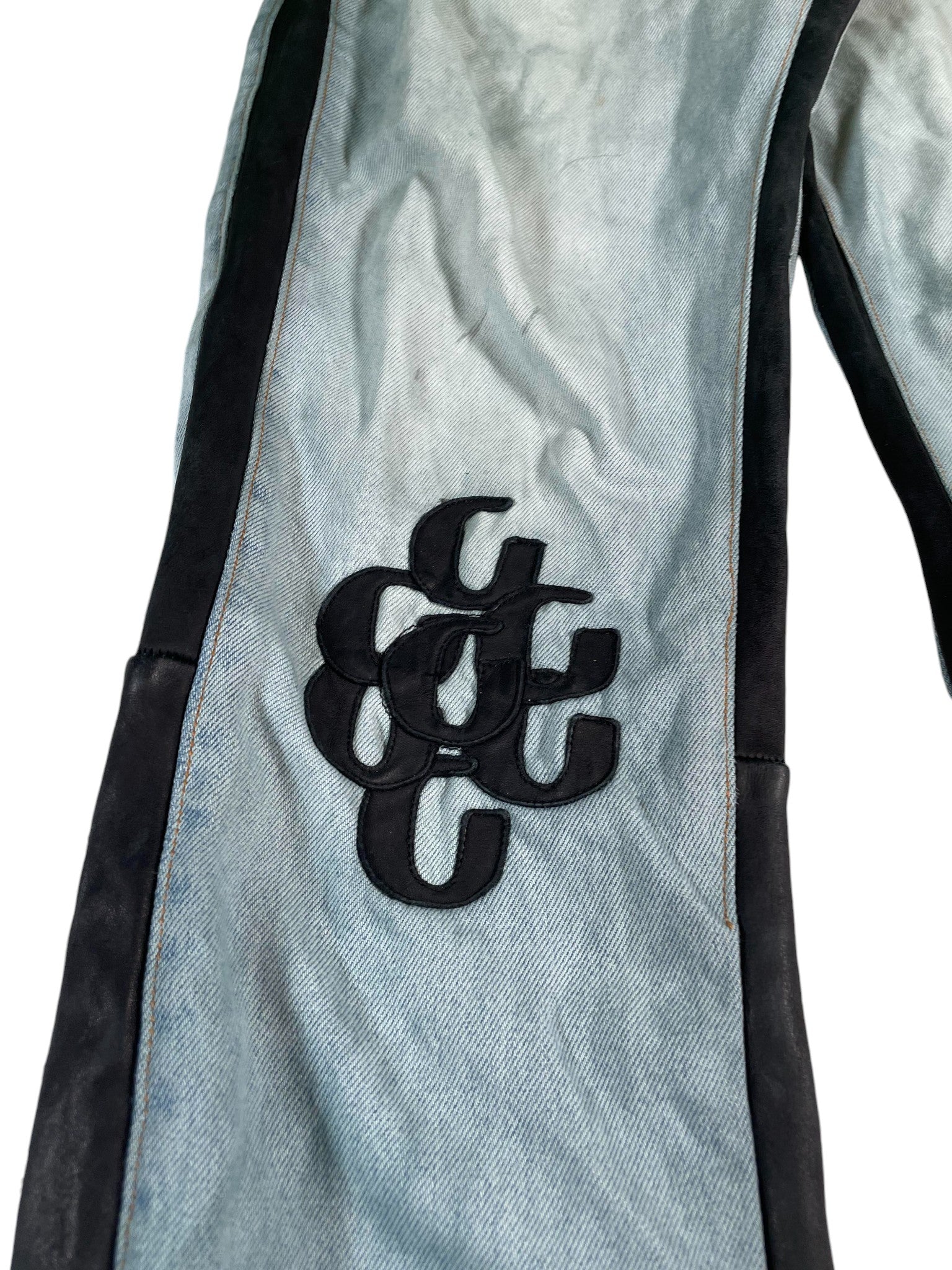 Gallery Dept. G-Patch Light Wash Black Leather Flare Jeans