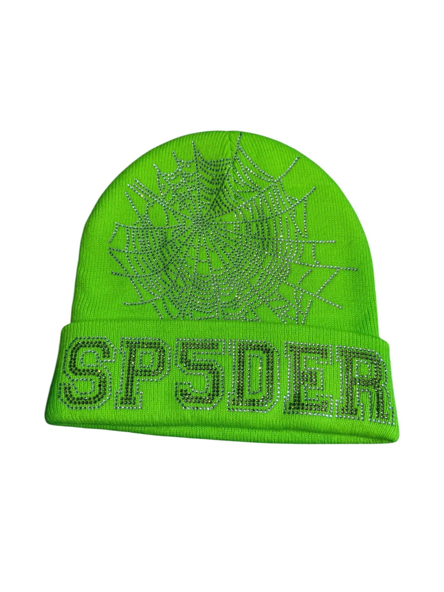 Sp5der Rhinestone Lime Beanie