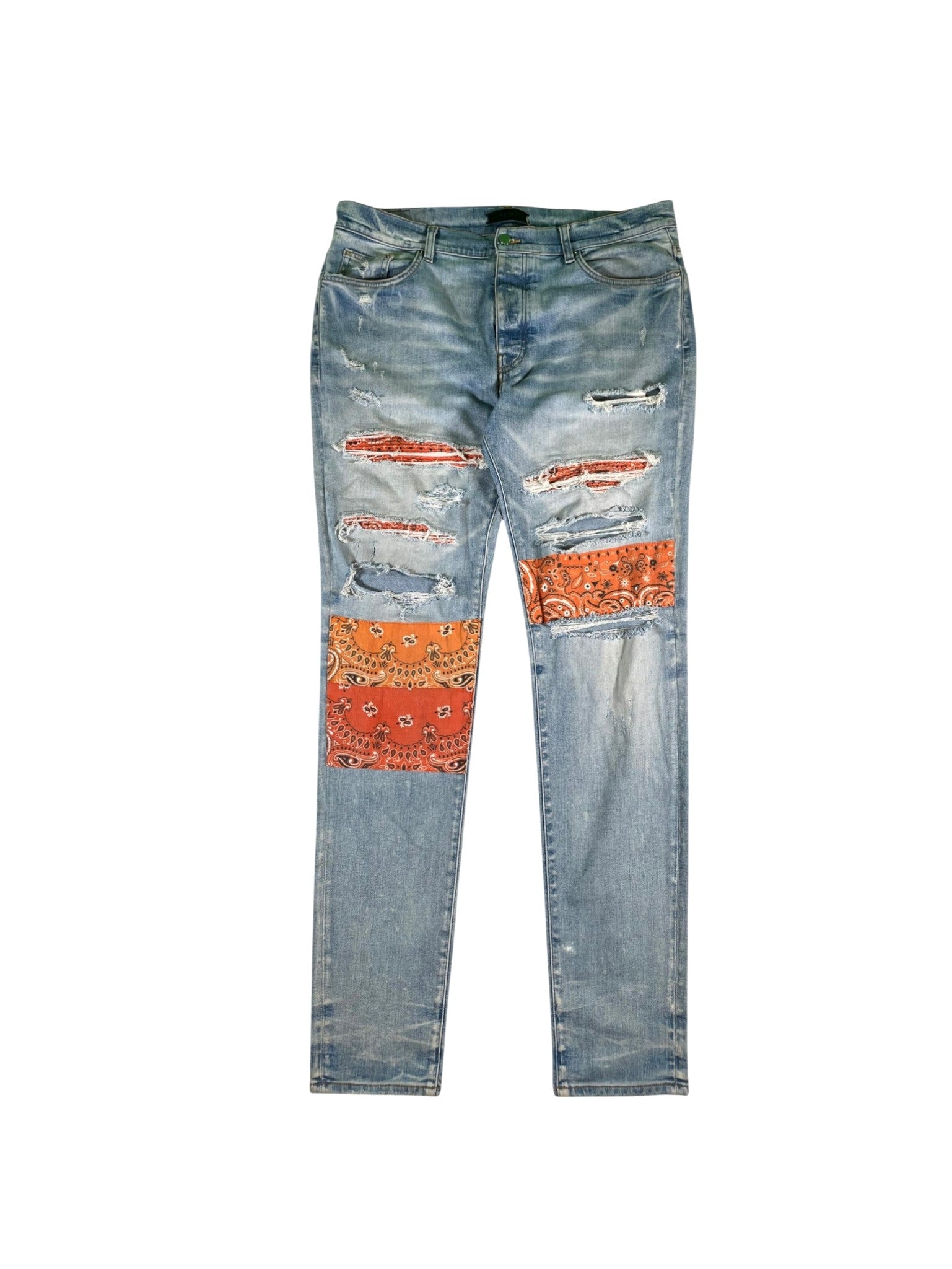 Amiri "Bandana Patch" Light Wash & Orange Jeans
