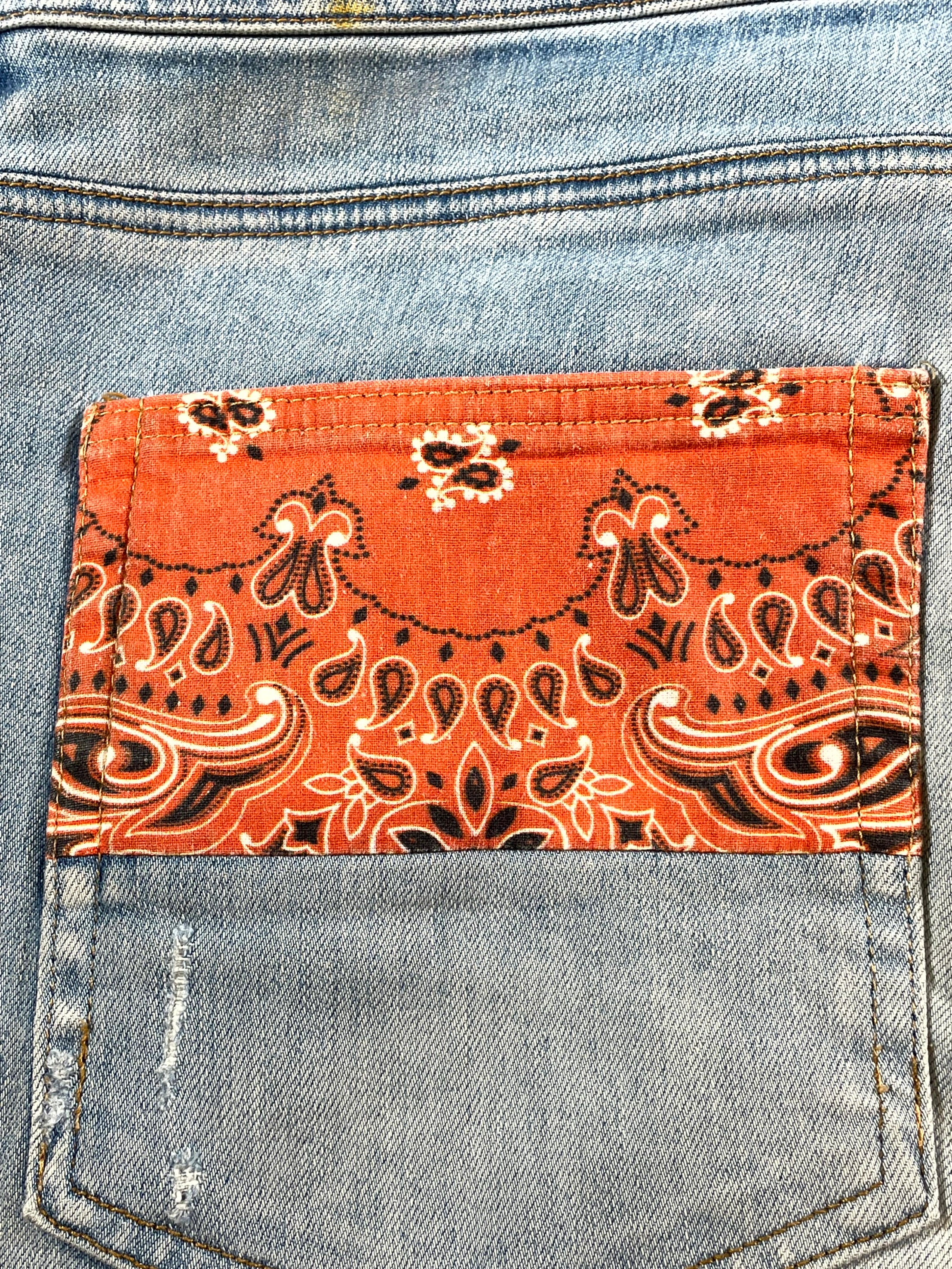 Amiri "Bandana Patch" Light Wash & Orange Jeans