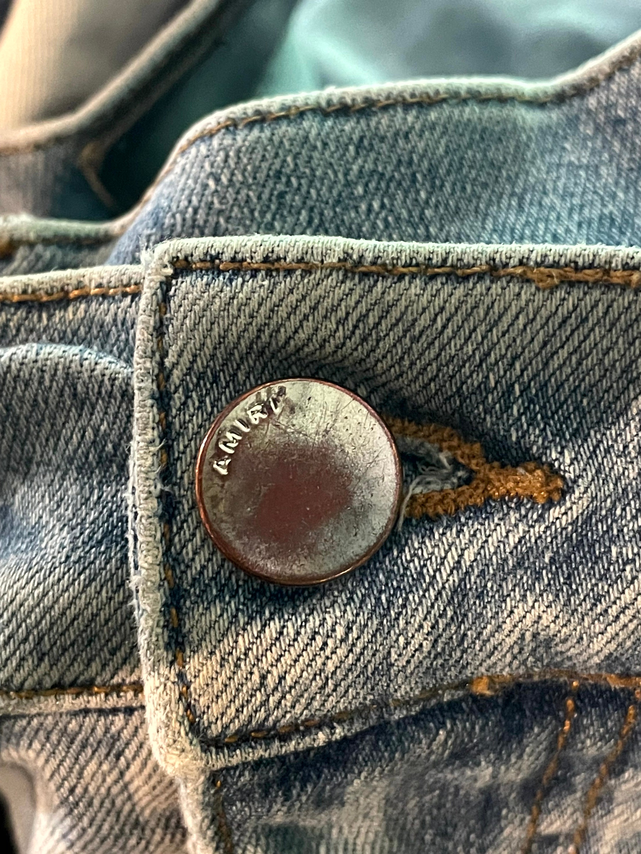 Amiri Thrasher Ripped (Repaired Crotch) Light Wash Jeans