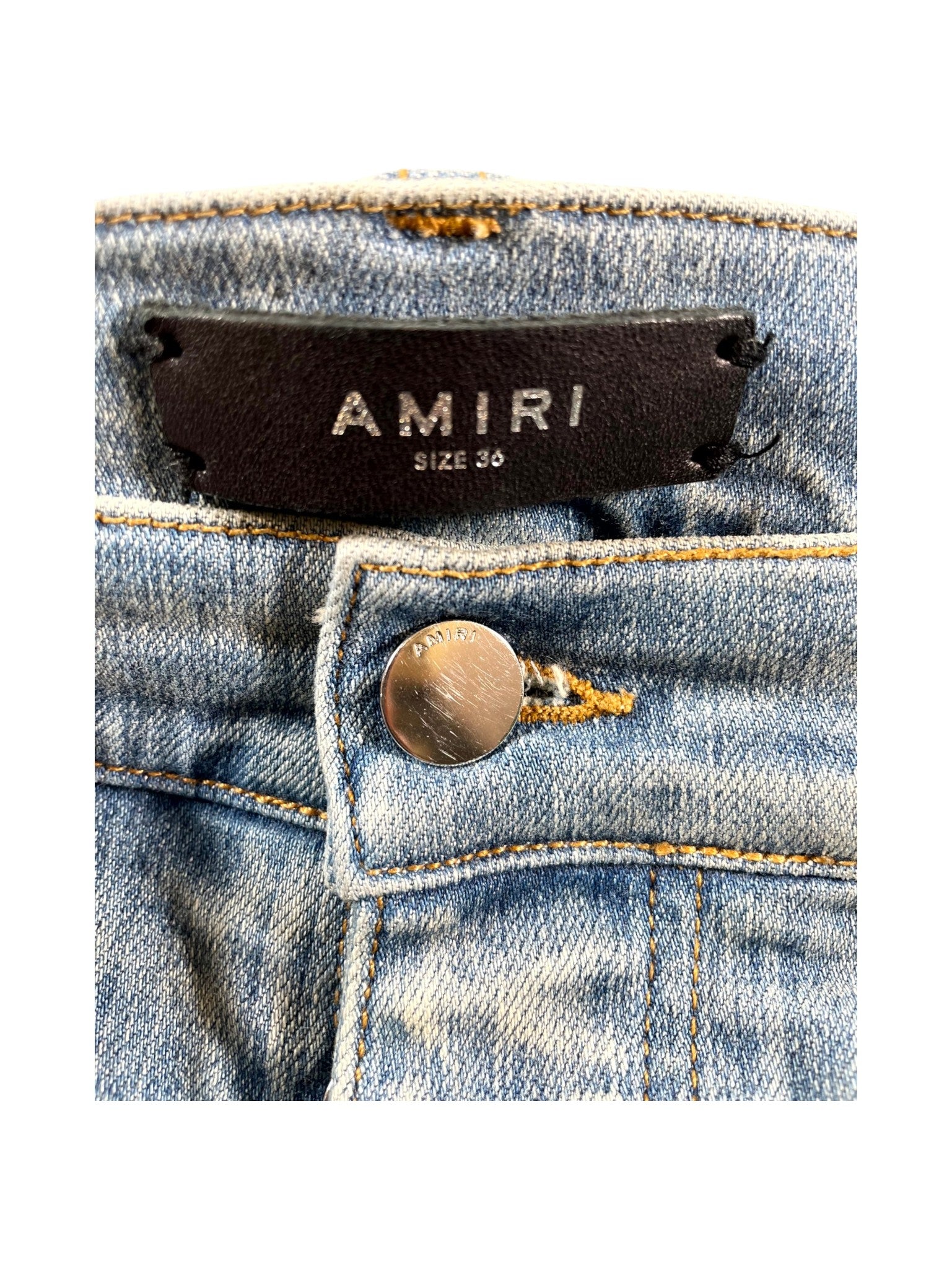 Amiri "Plaid Patch MX1" Light Wash & Green Jeans