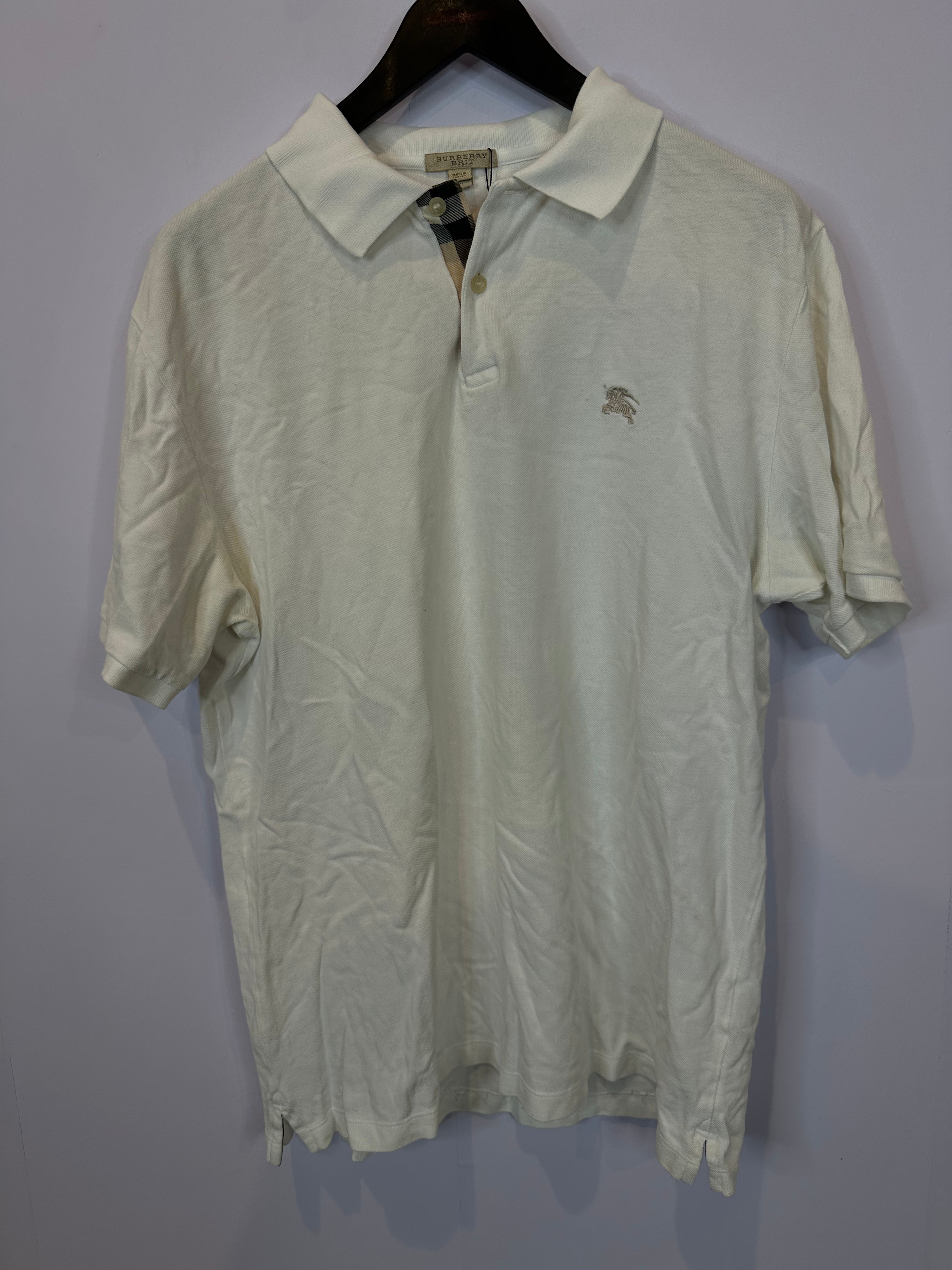 Burberry Polo Collar Logo White Used XL