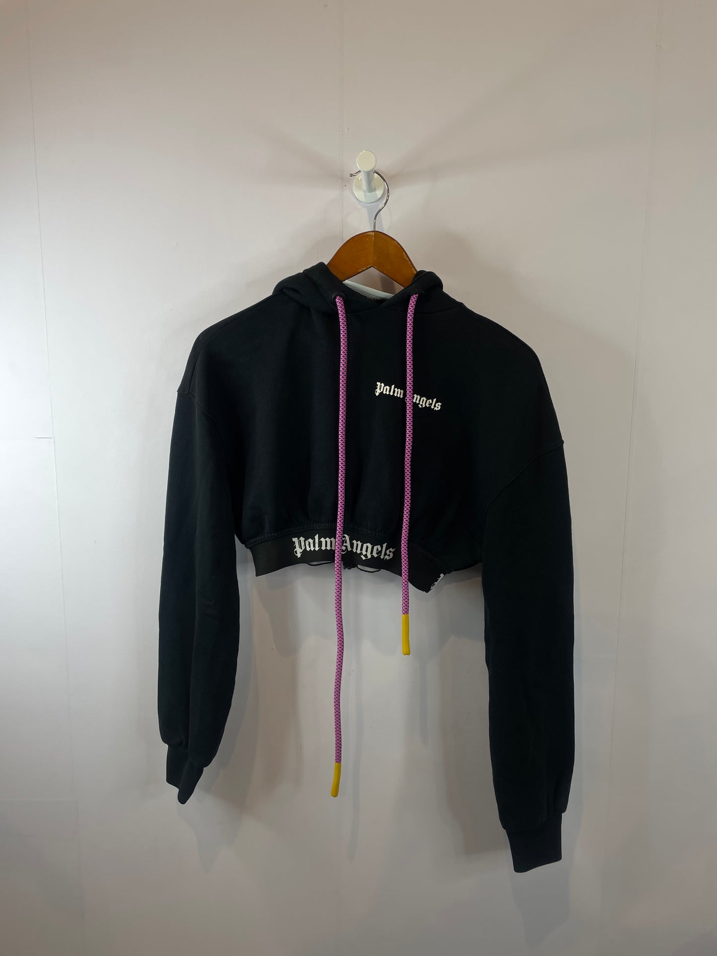 Palm Angels Black Purple Cropped Hoodie