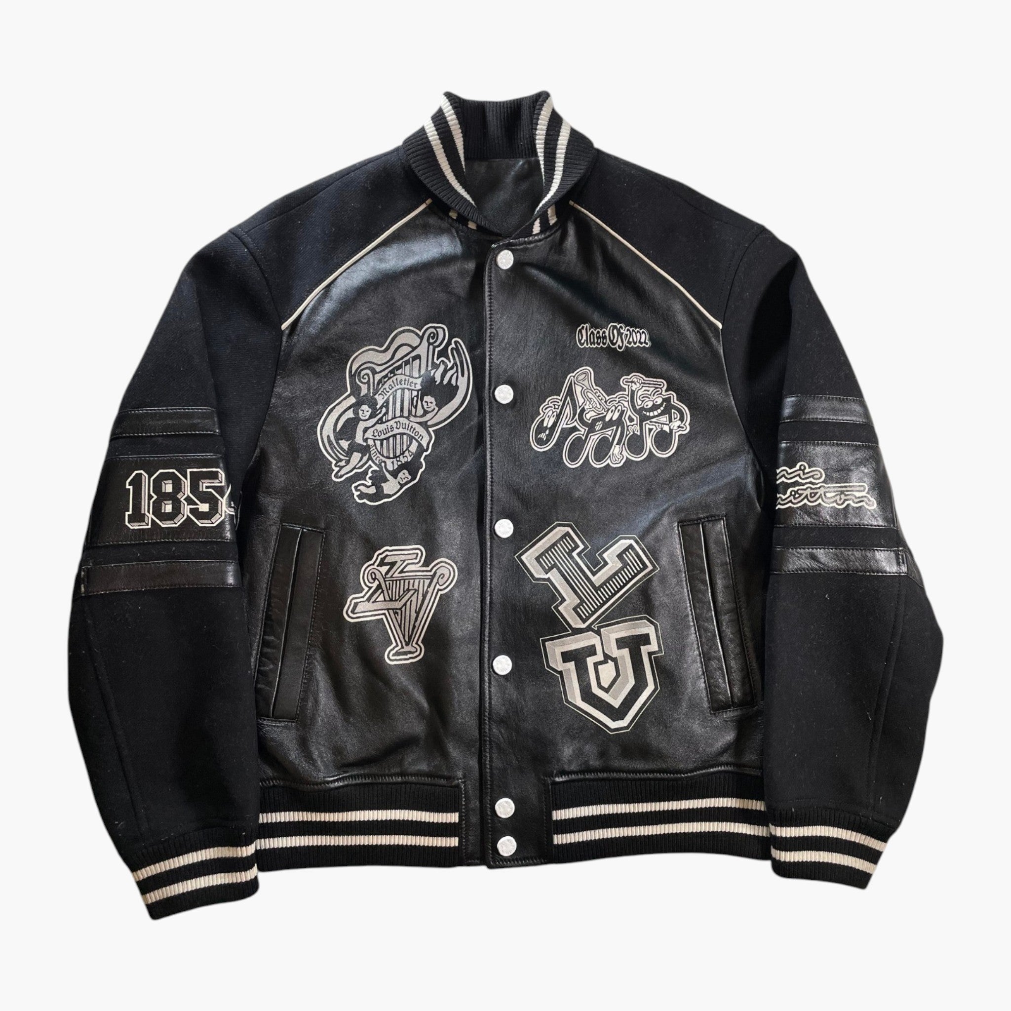 Louis Vuitton Blouson Musical Black Leather Varsity Jacket