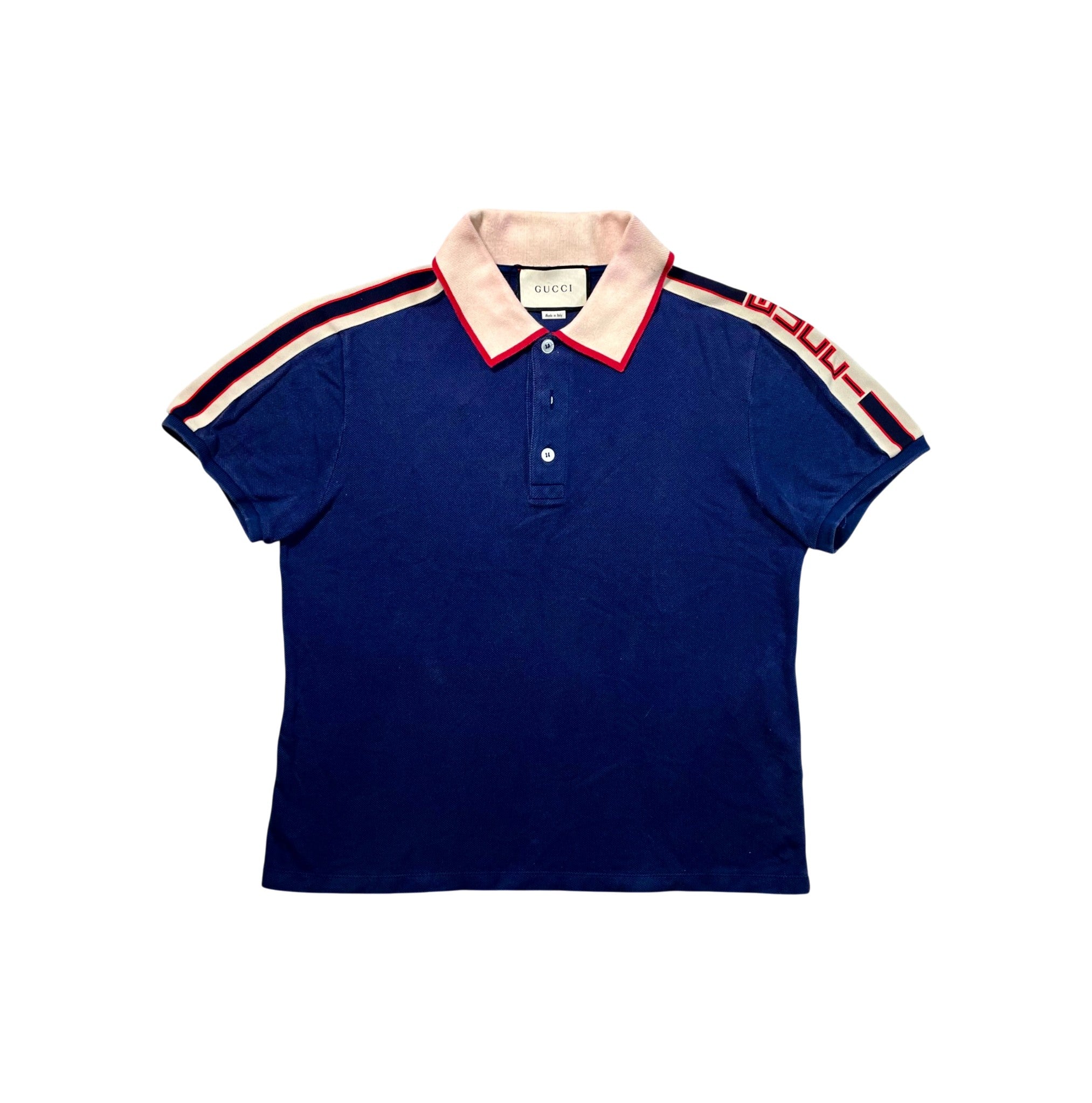 Gucci Shoulder Logo Navy, Cream & Red Polo Shirt