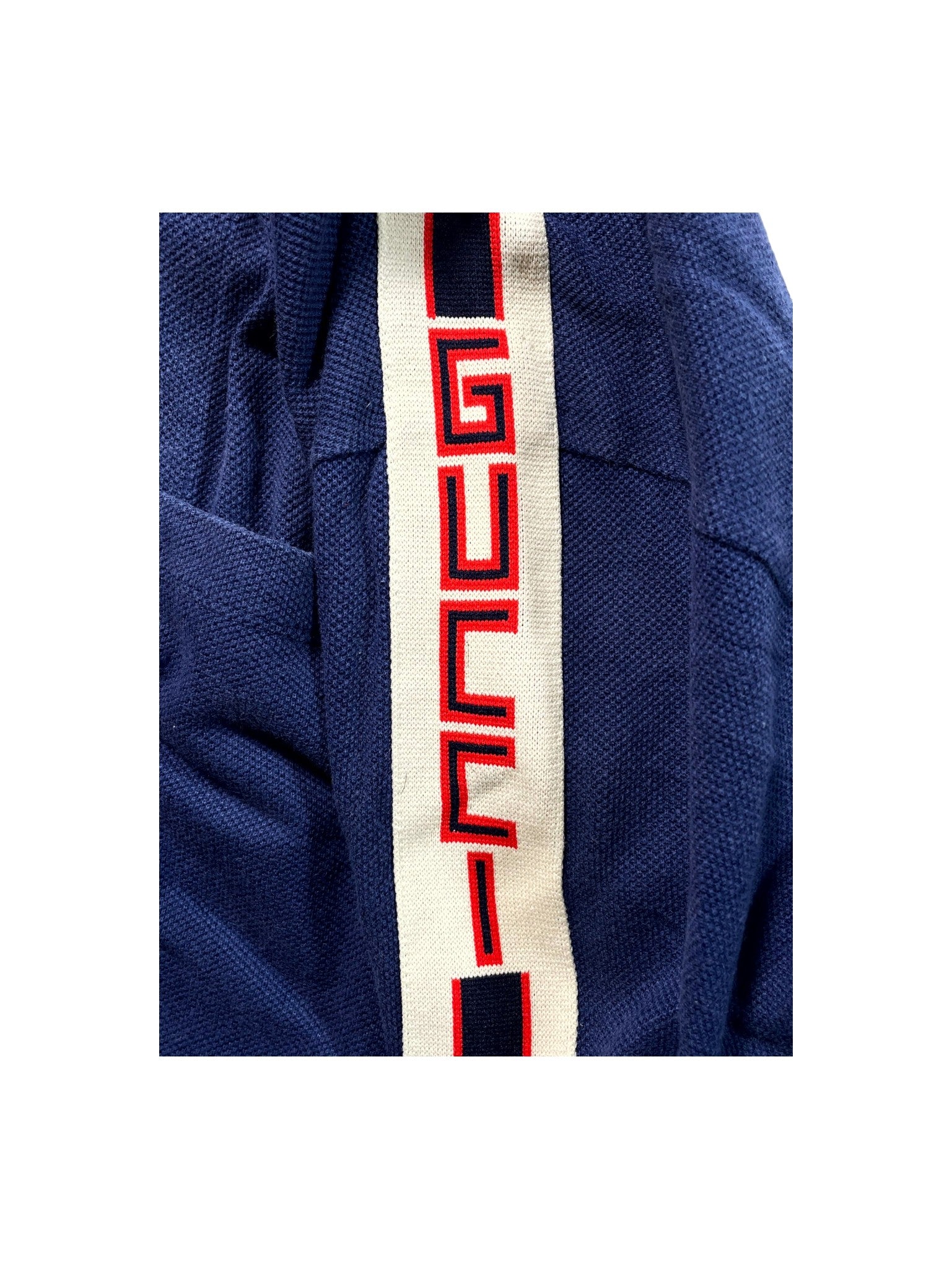 Gucci Shoulder Logo Navy, Cream & Red Polo Shirt