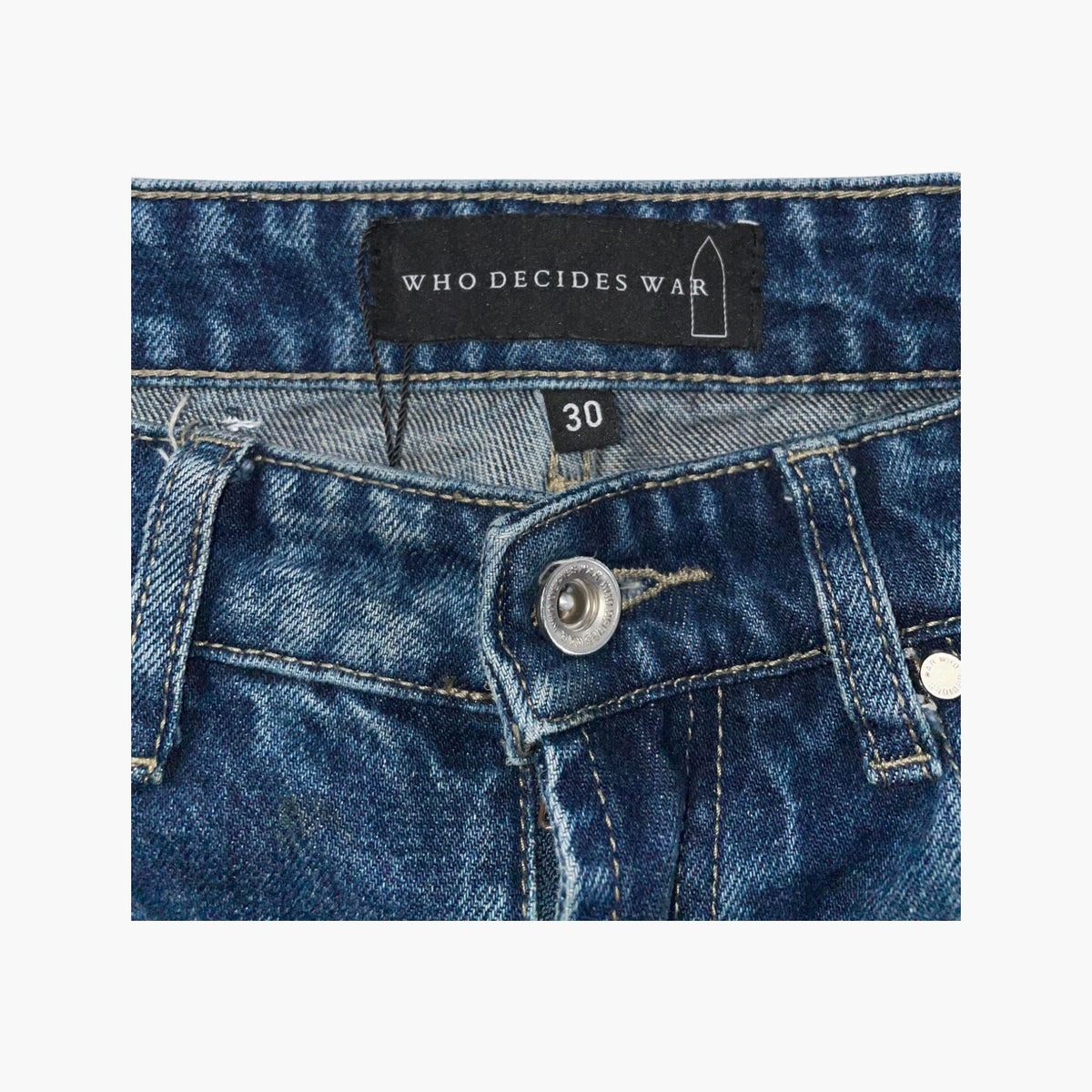 Who Decides War Scripture Patch Navy Jeans