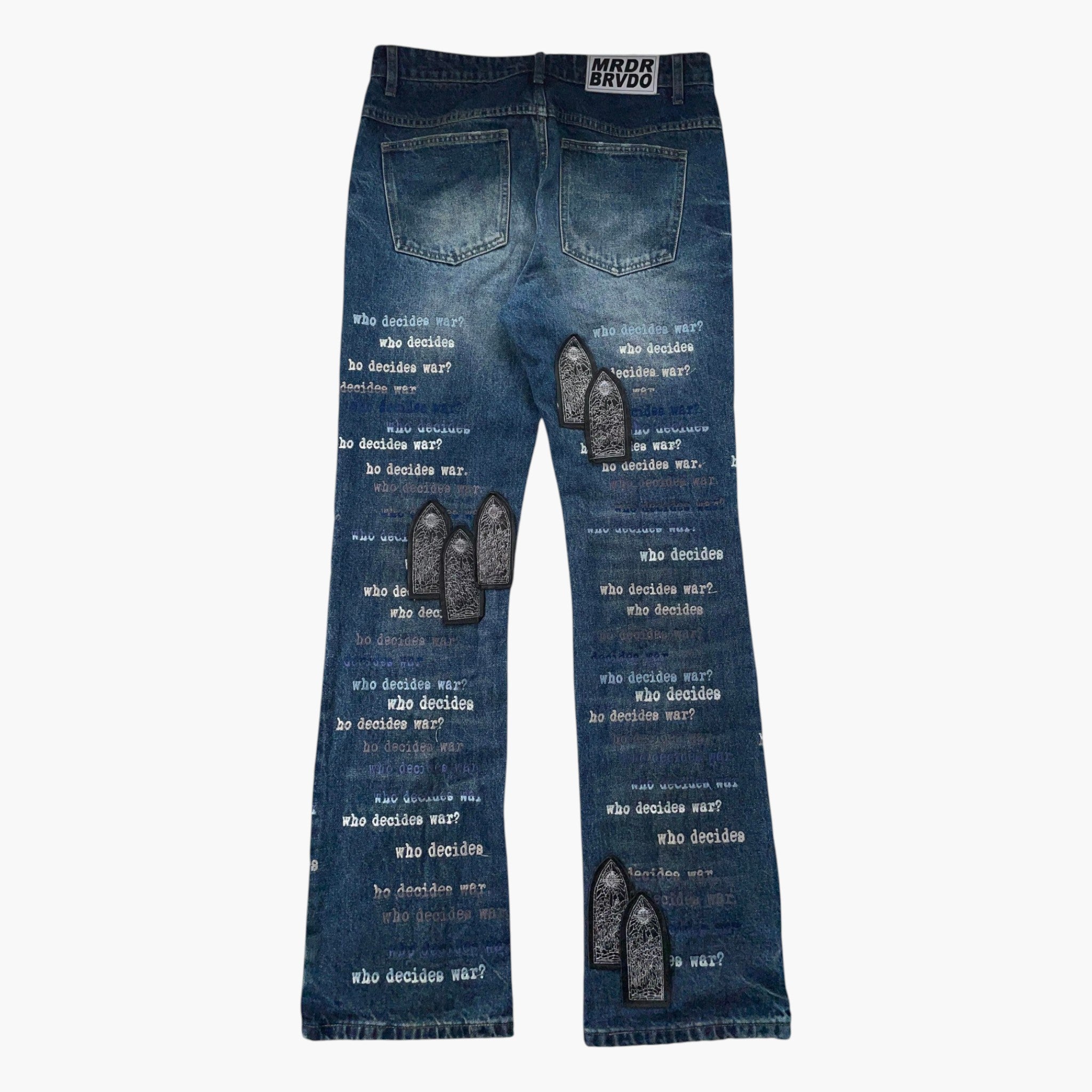 Who Decides War Scripture Patch Navy Jeans