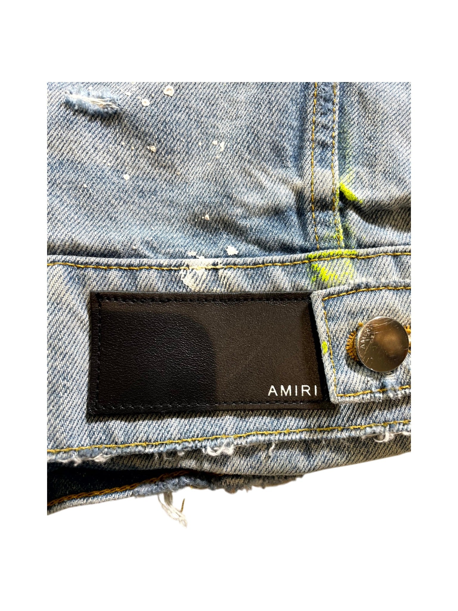 Amiri Splatter Stripe Light Wash & Neon Denim Jacket