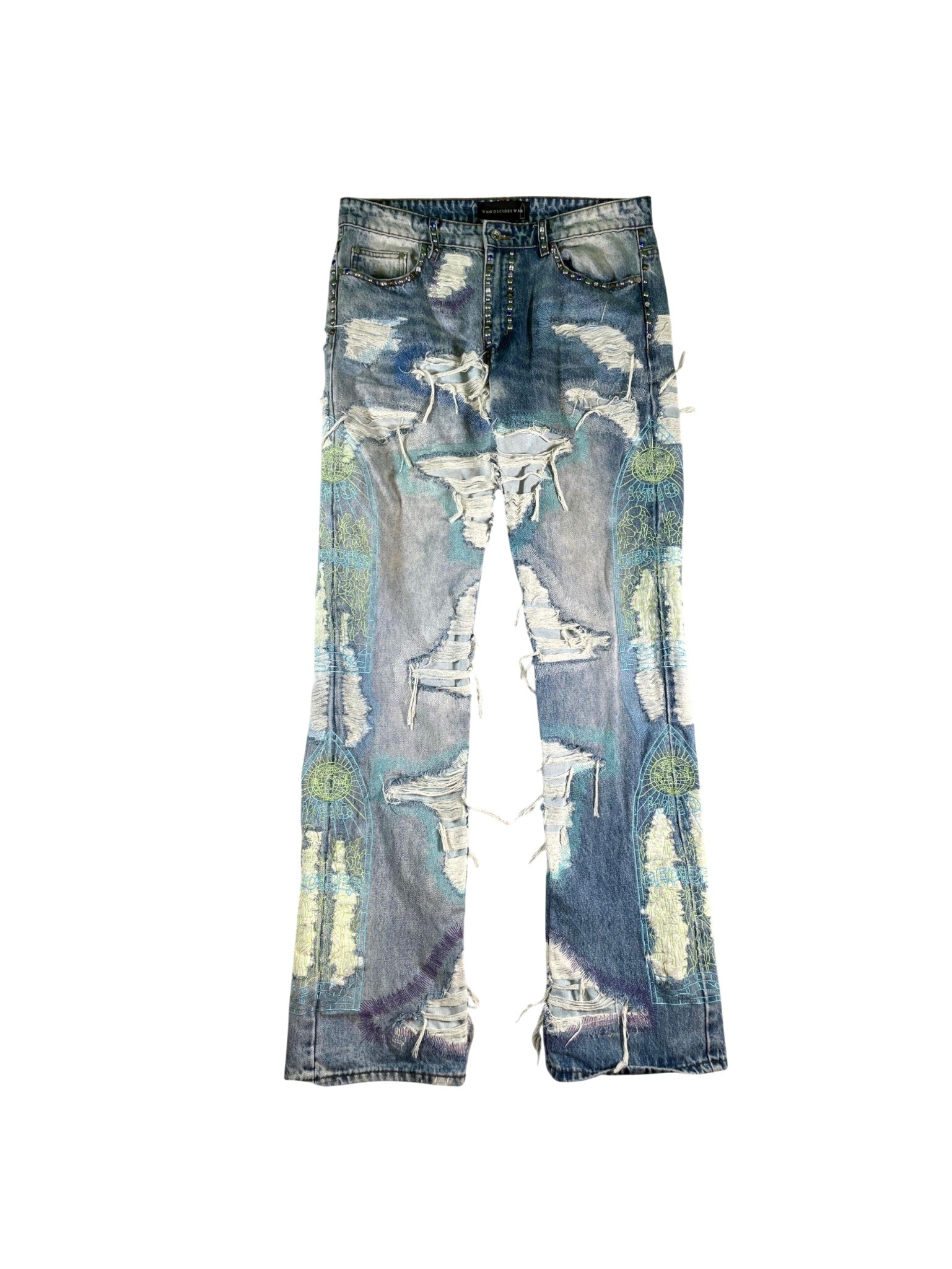 Who Decides War Studded Light Wash, Neon, Blue & Purple Jeans