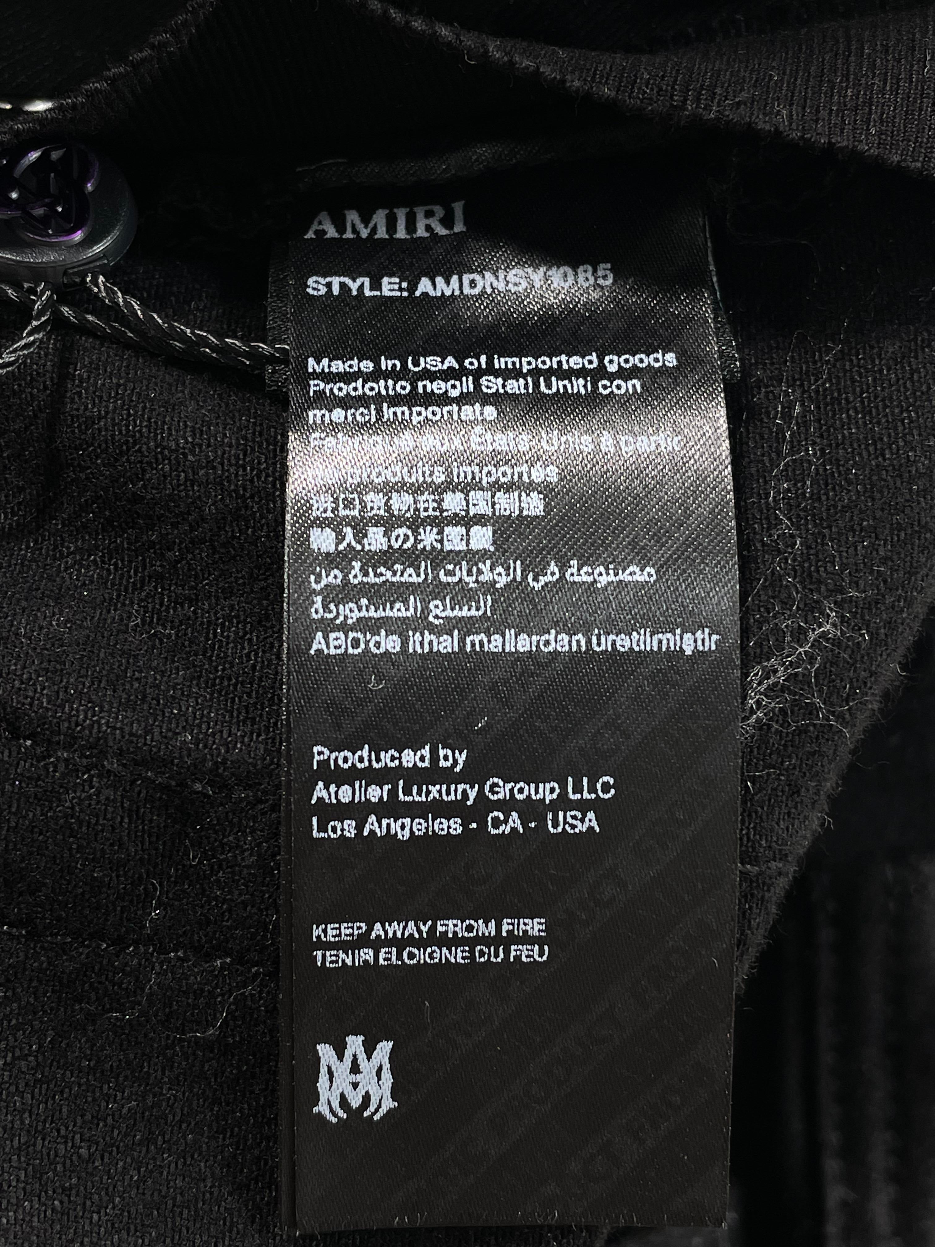 Amiri Logo Cream Staggered Side Black Jeans