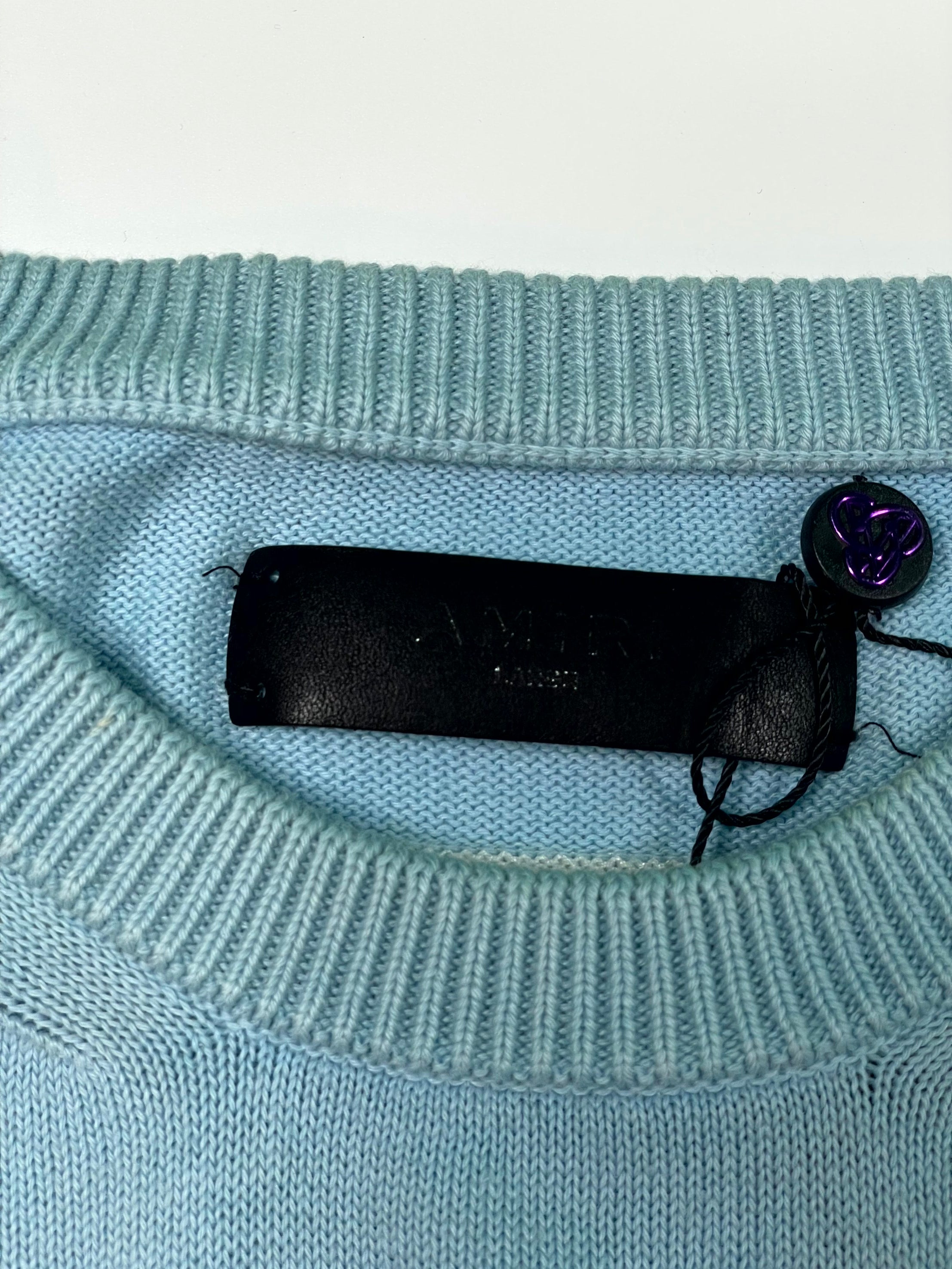 Amiri Core Logo Baby Blue & White Sweater