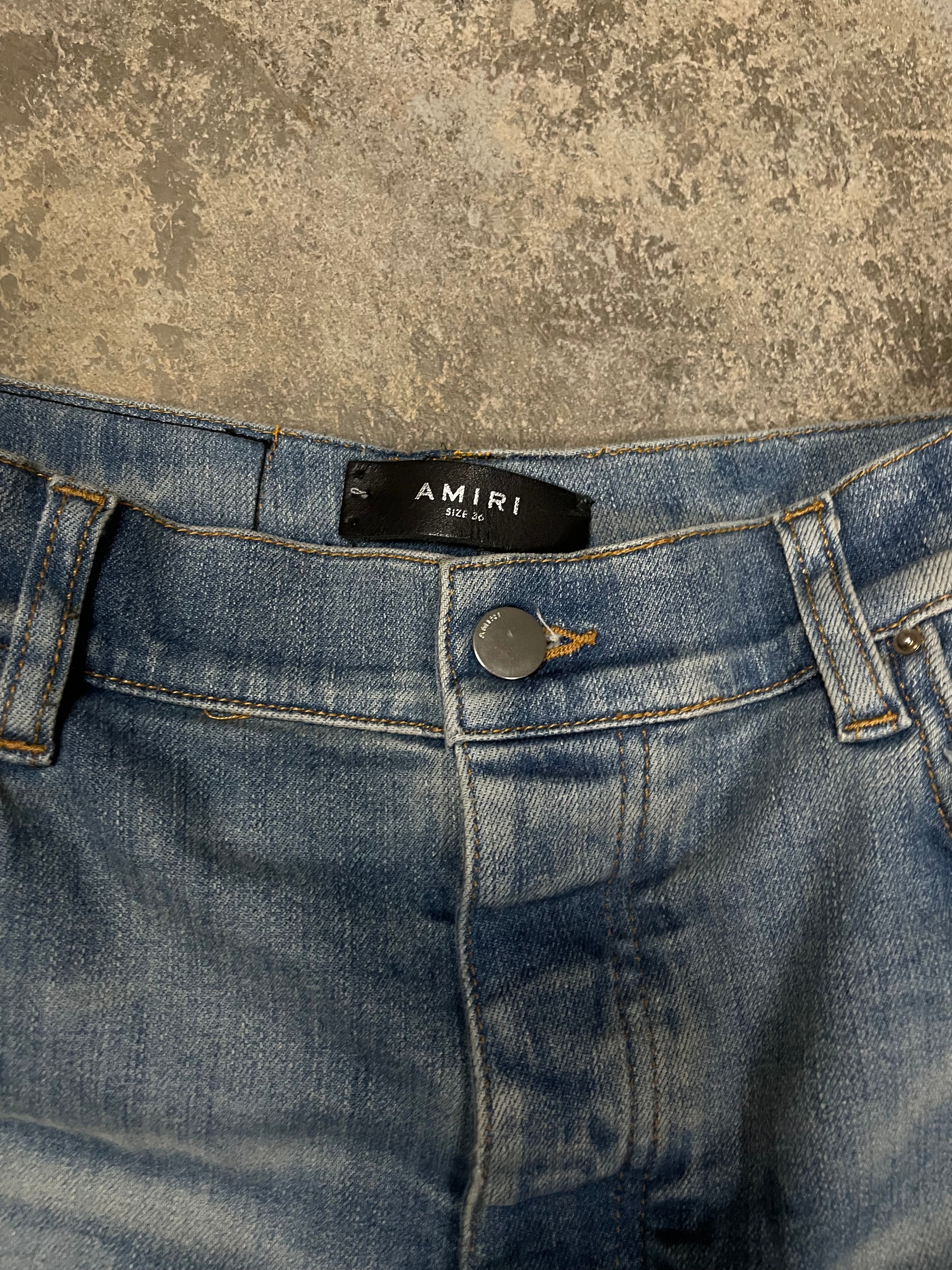 Amiri MX2 Light Wash Blue Orange Plaid Patch Used 36 (Tailored)