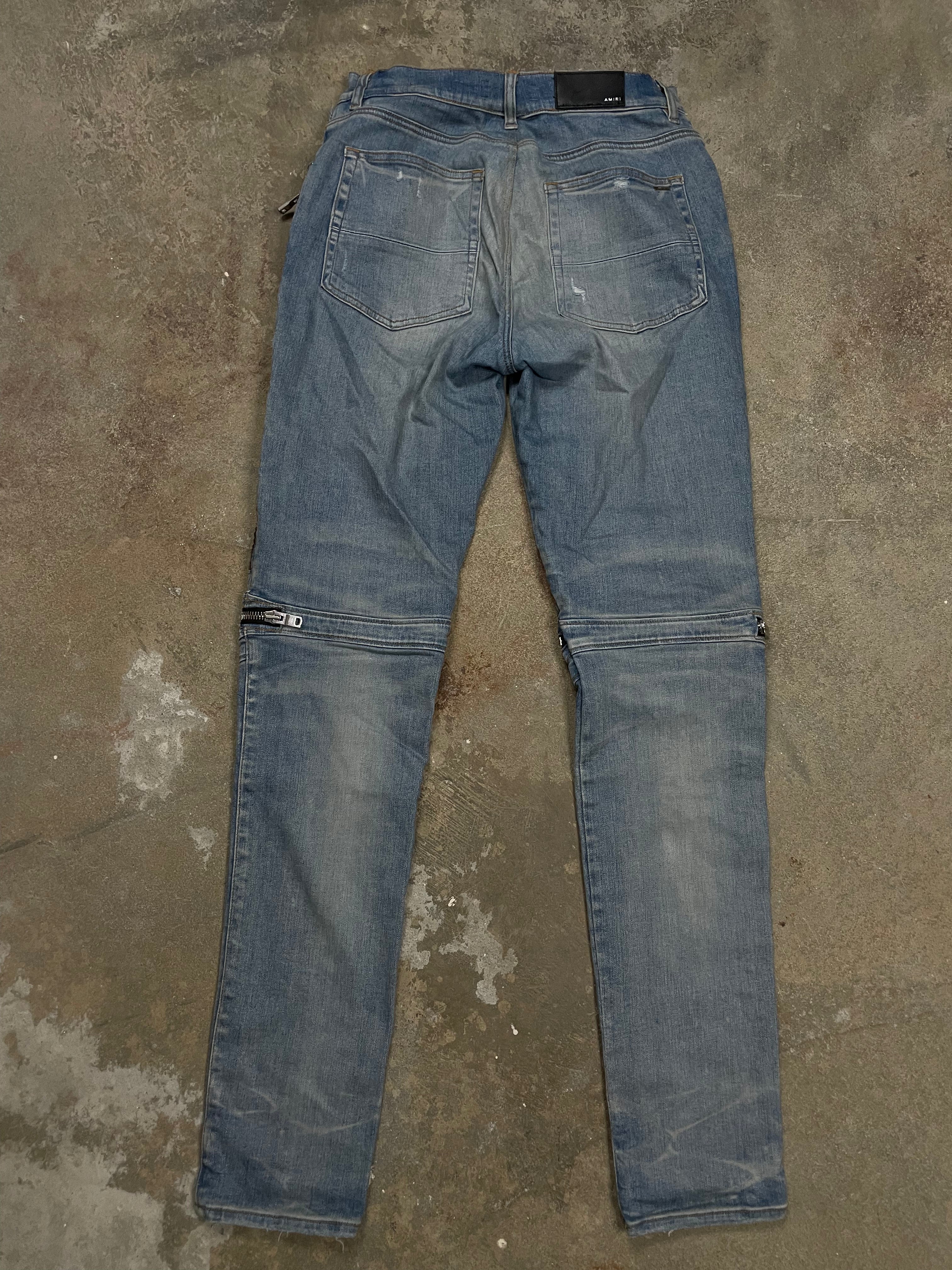 Amiri MX2 Light Wash Blue Orange Plaid Patch Used 36 (Tailored)