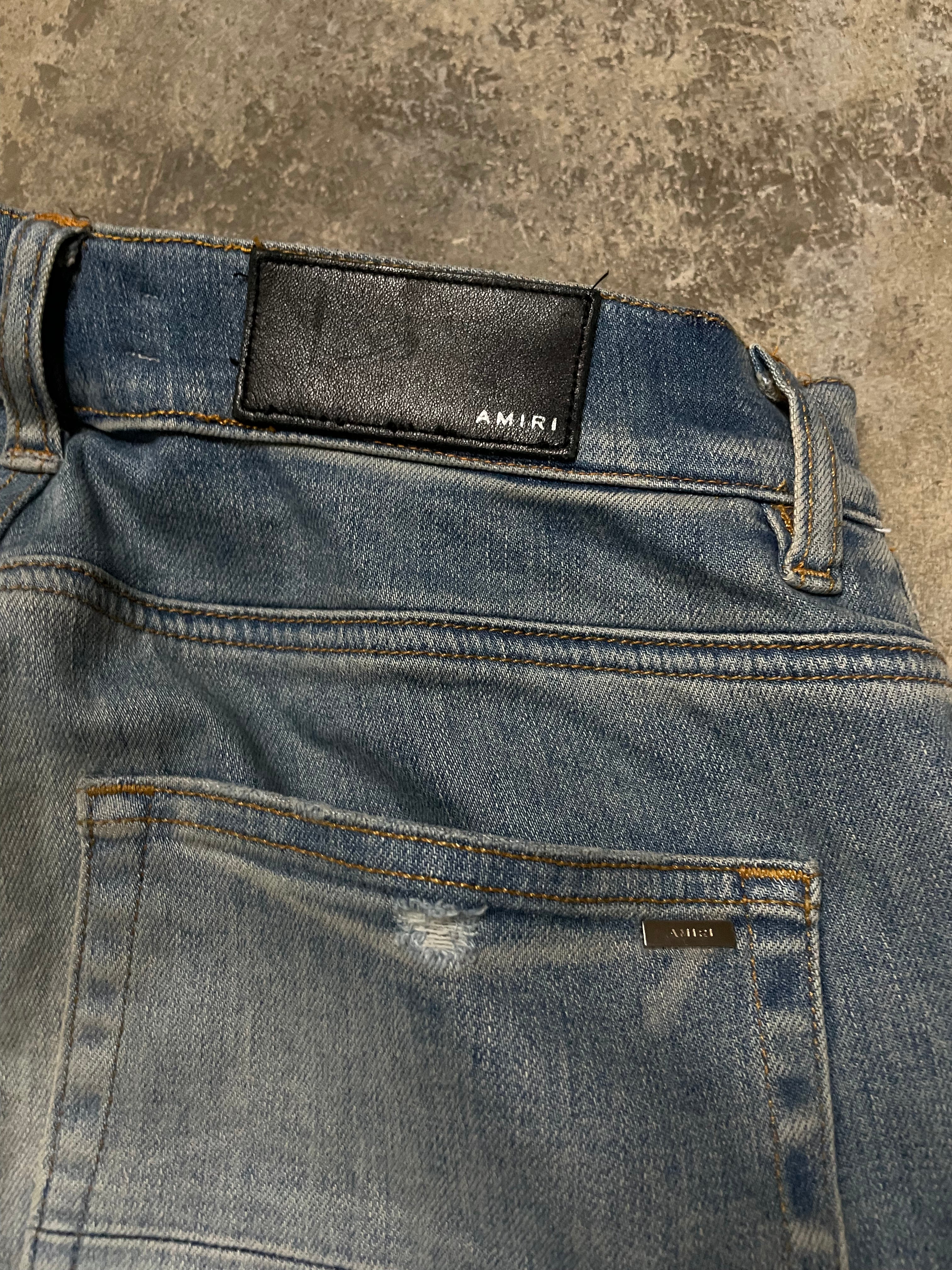 Amiri MX2 Light Wash Blue Orange Plaid Patch Used 36 (Tailored)