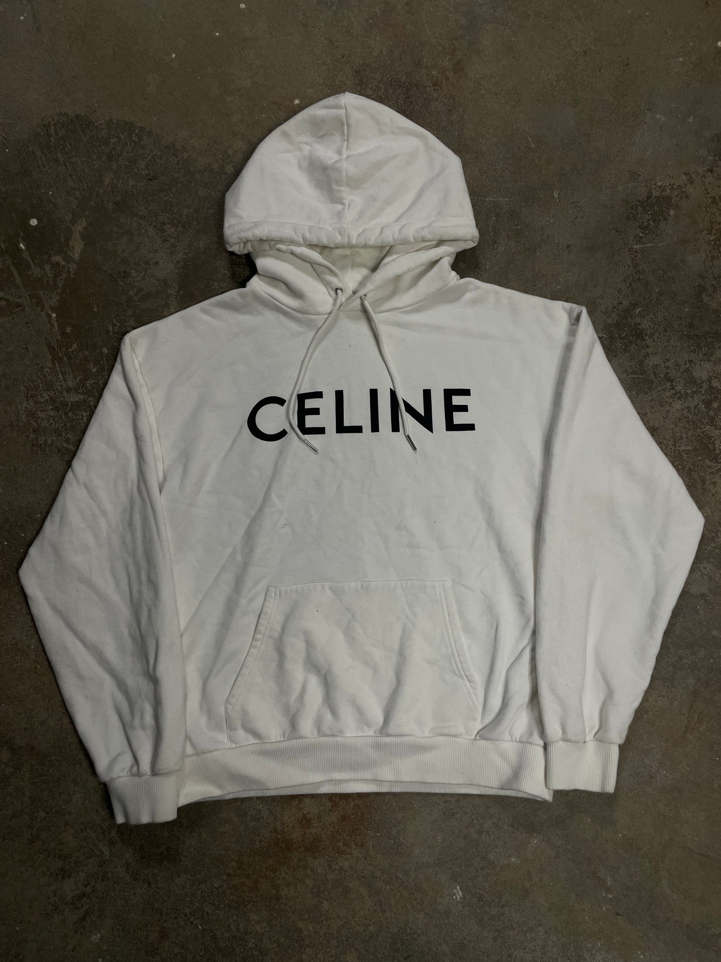 Celine Hoodie White Black Spellout Used Medium