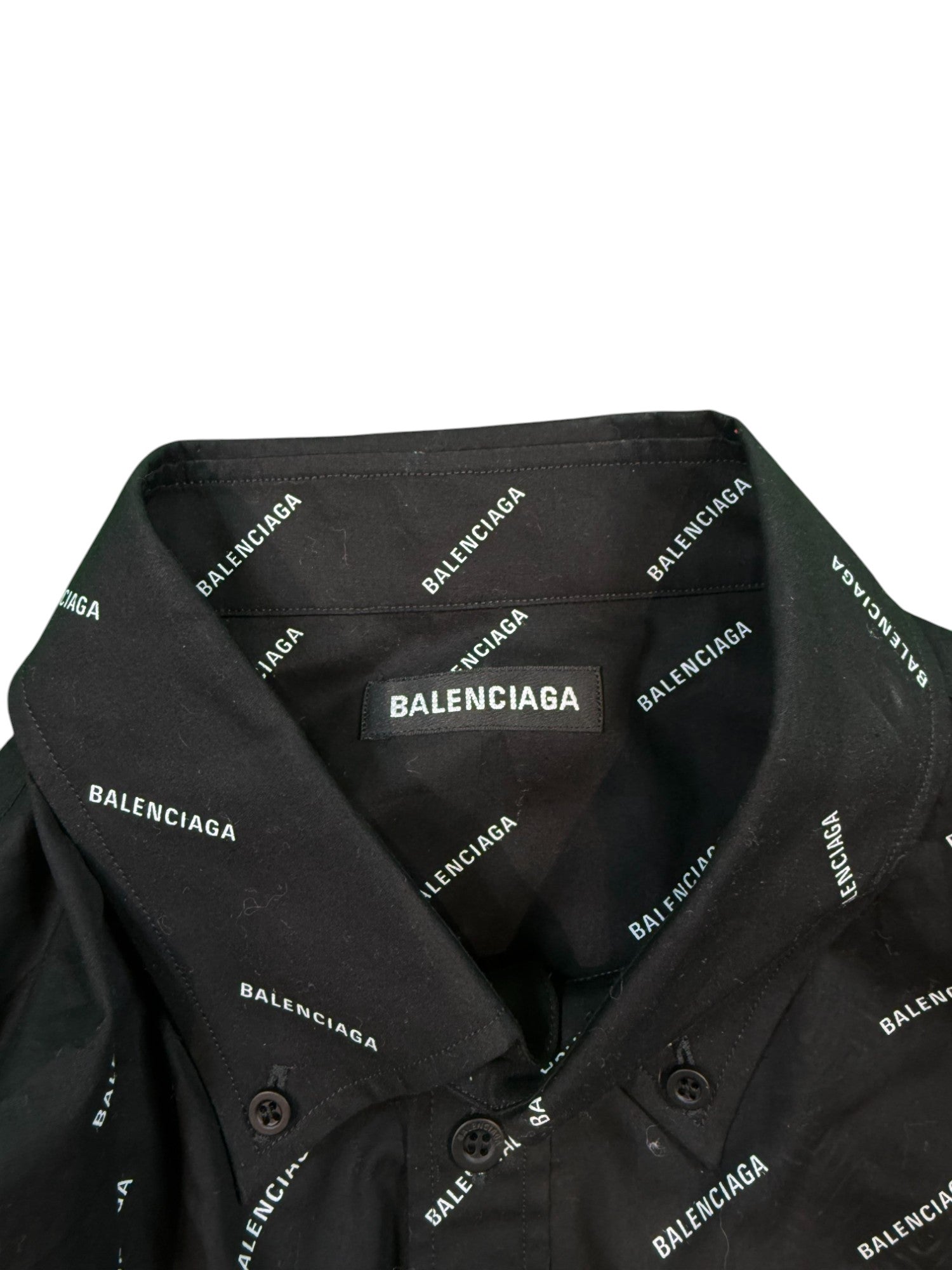 Balenciaga All Over Multi Logo Black Button Up Shirt