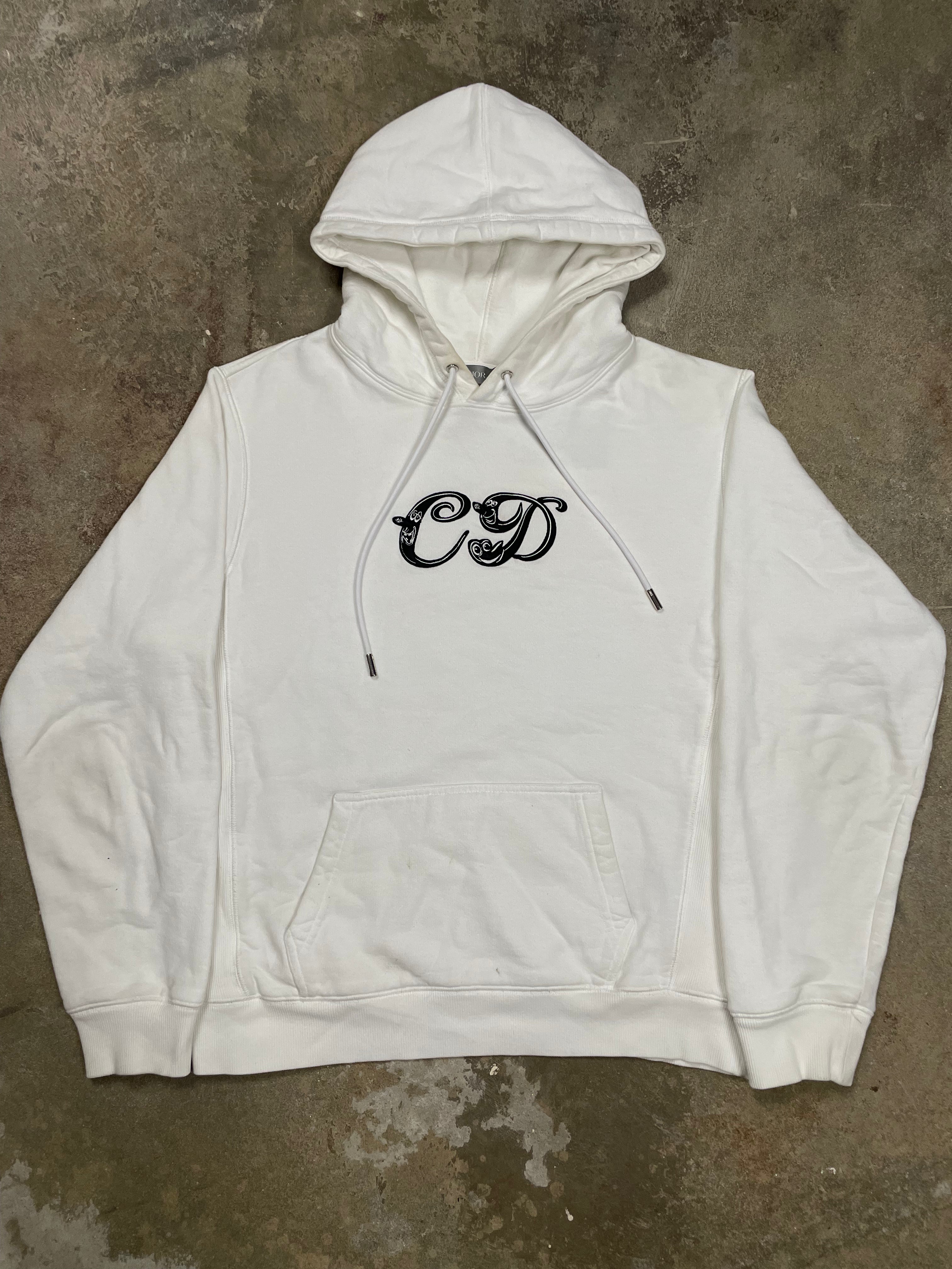 Dior CD Hoodie White Black Used Medium