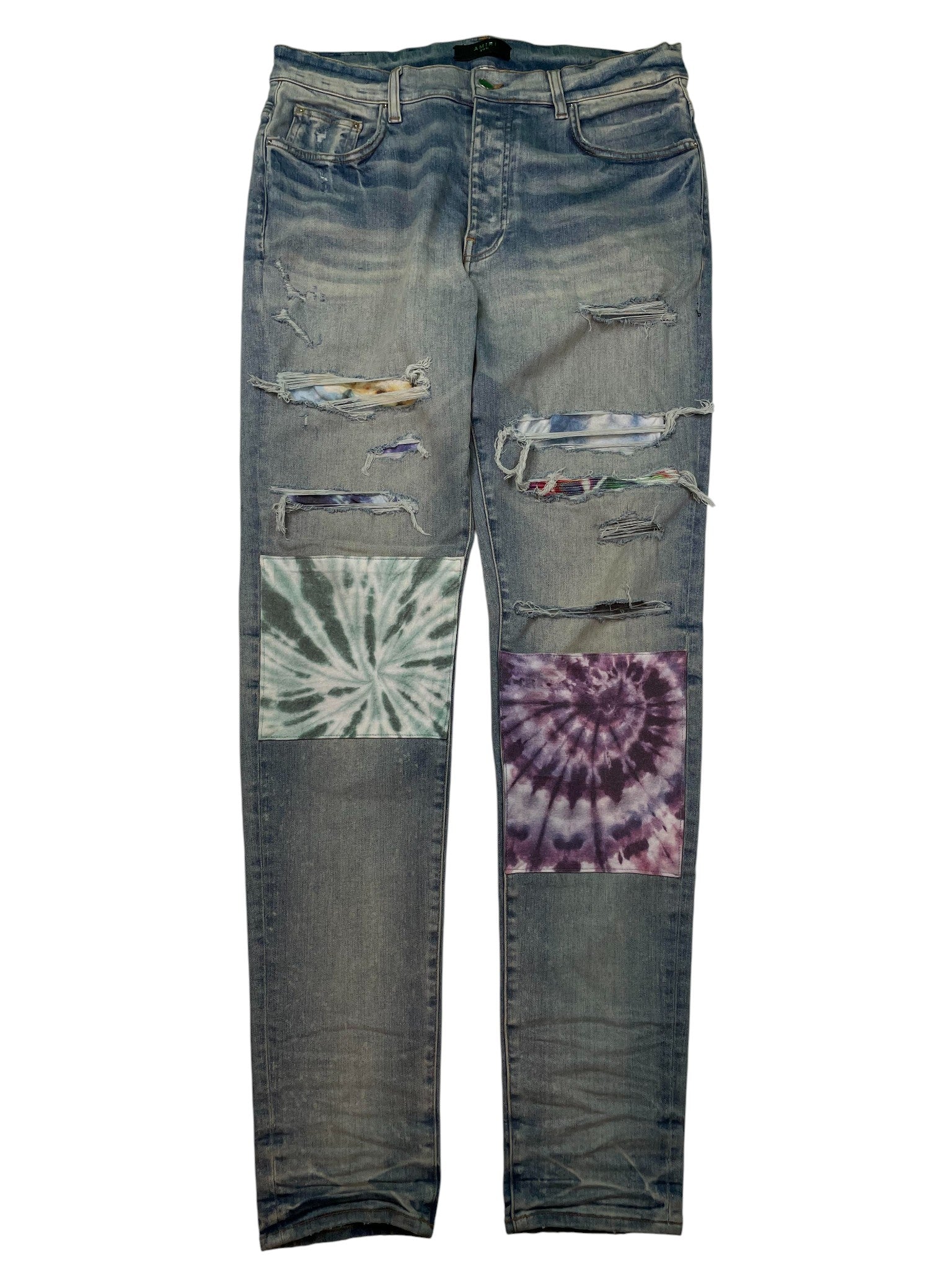 Amiri 'Multi Tie Dye Patch' Light Wash Jeans
