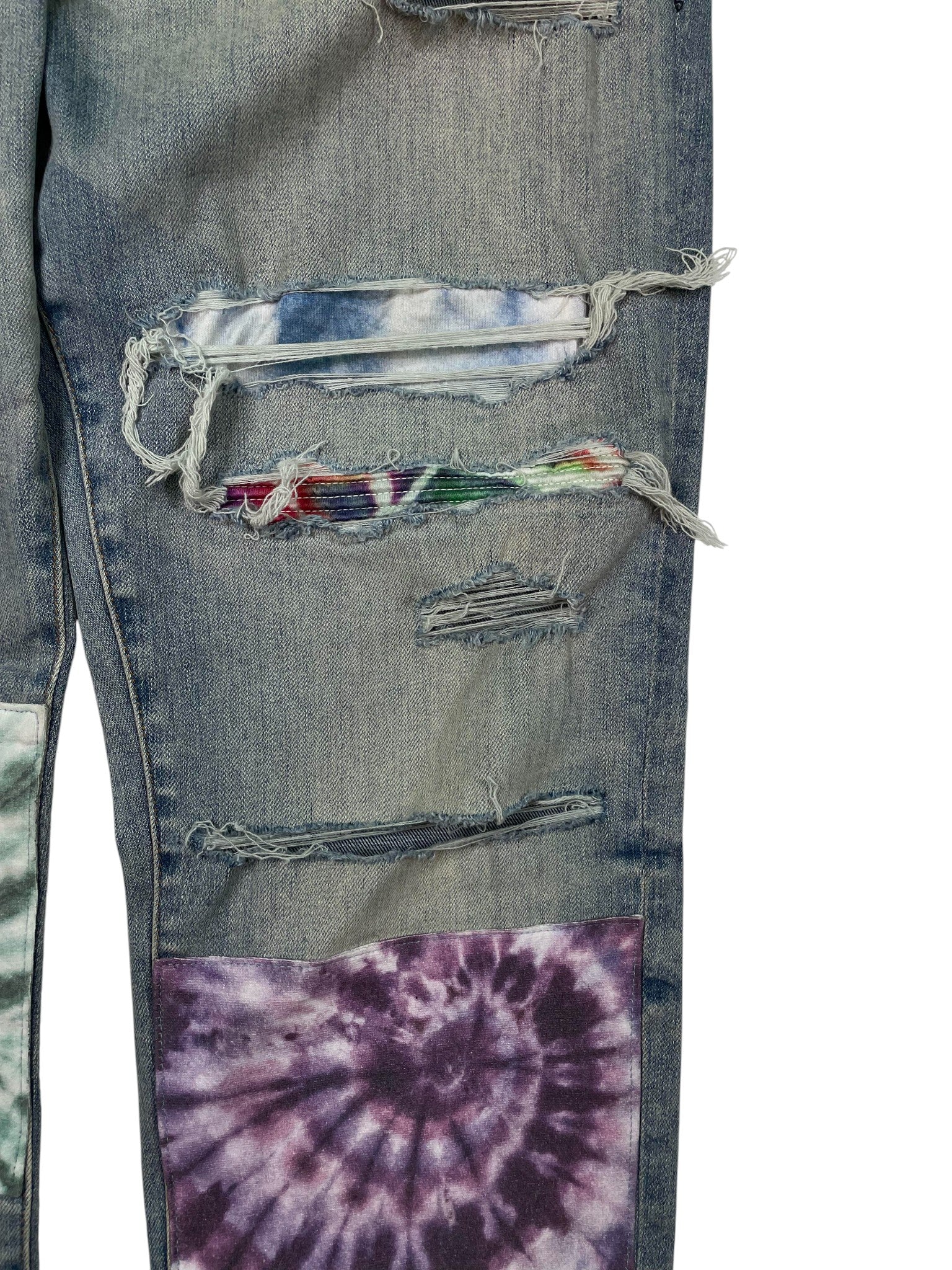 Amiri 'Multi Tie Dye Patch' Light Wash Jeans