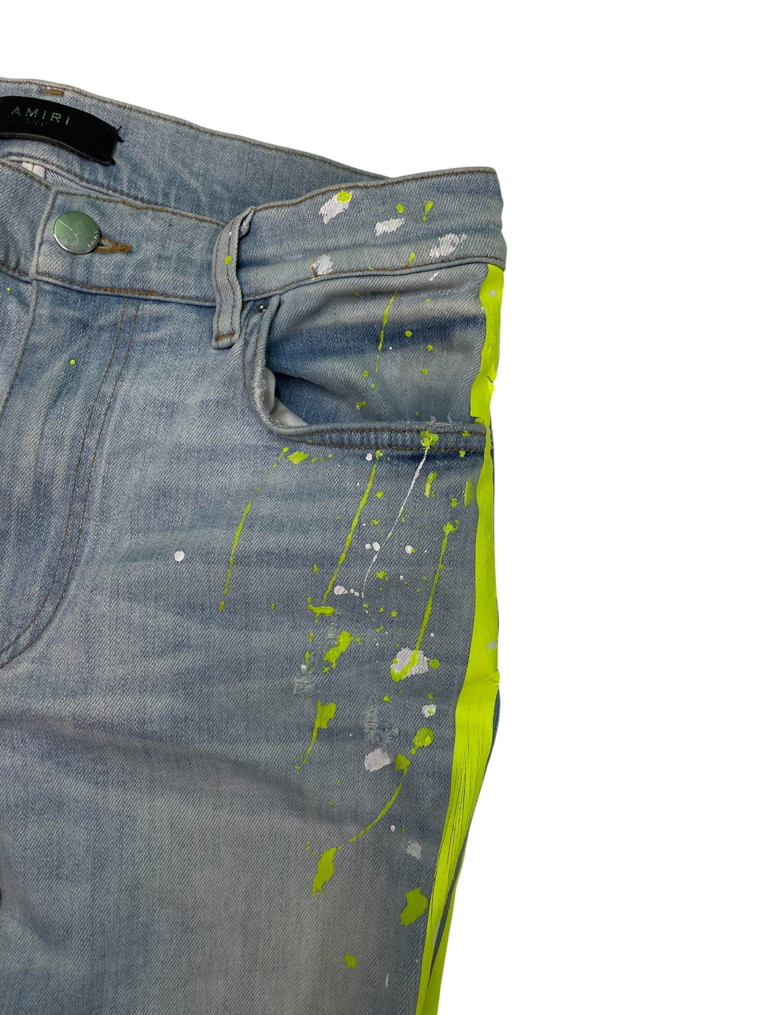 Amiri 'Neon Splatter' Light Wash Stripe Jeans