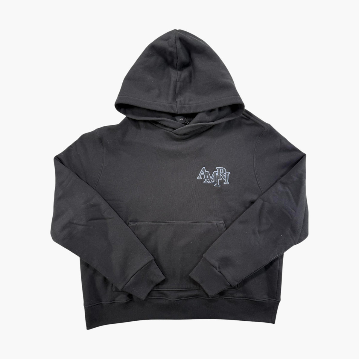 Amiri Tonal Embroidered Staggered Logo Black Hoodie