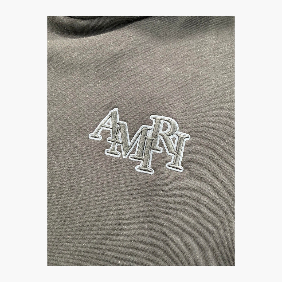 Amiri Tonal Embroidered Staggered Logo Black Hoodie