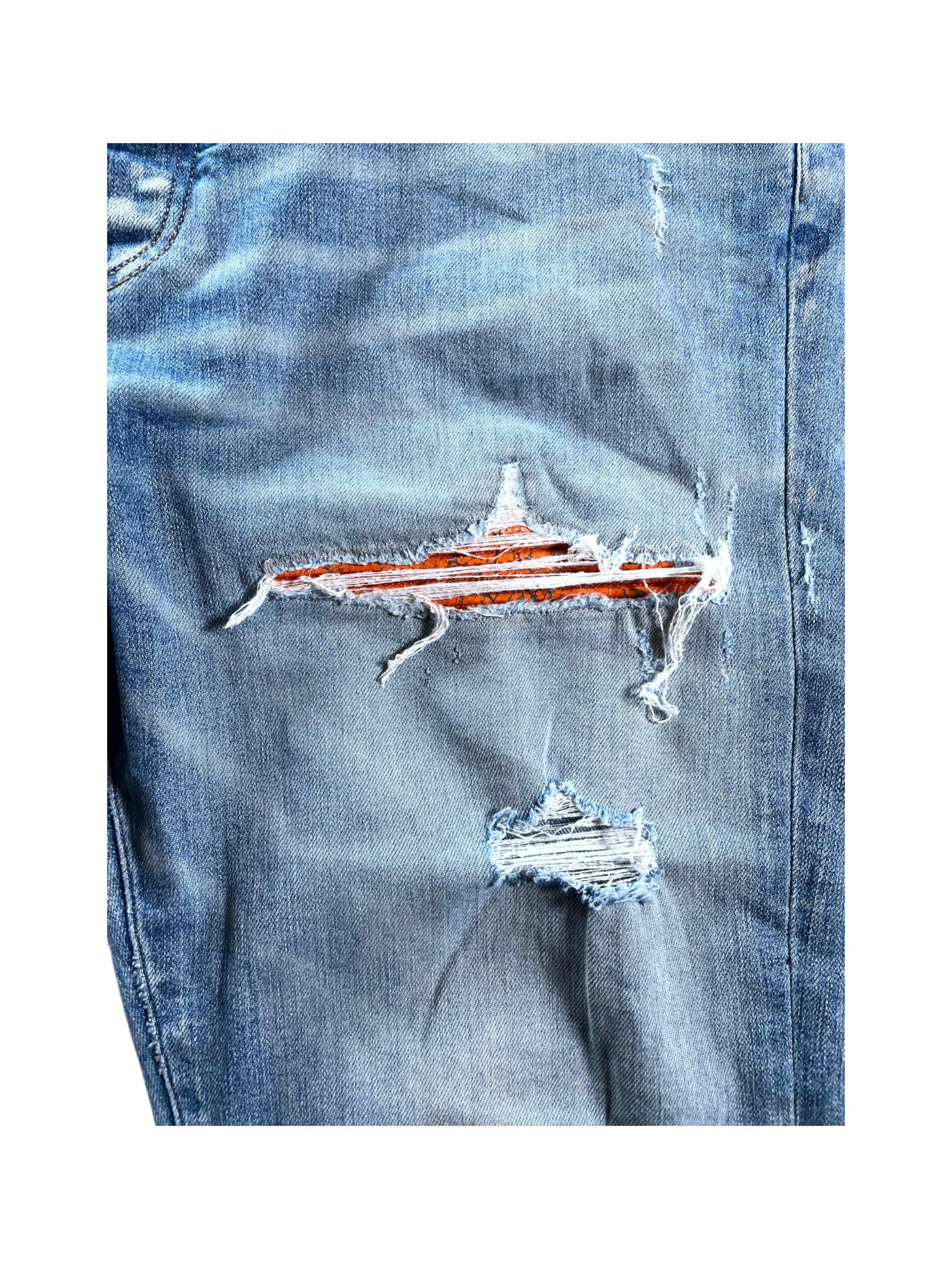 Amiri MX1 Crackle Patch Light Wash & Orange Jeans