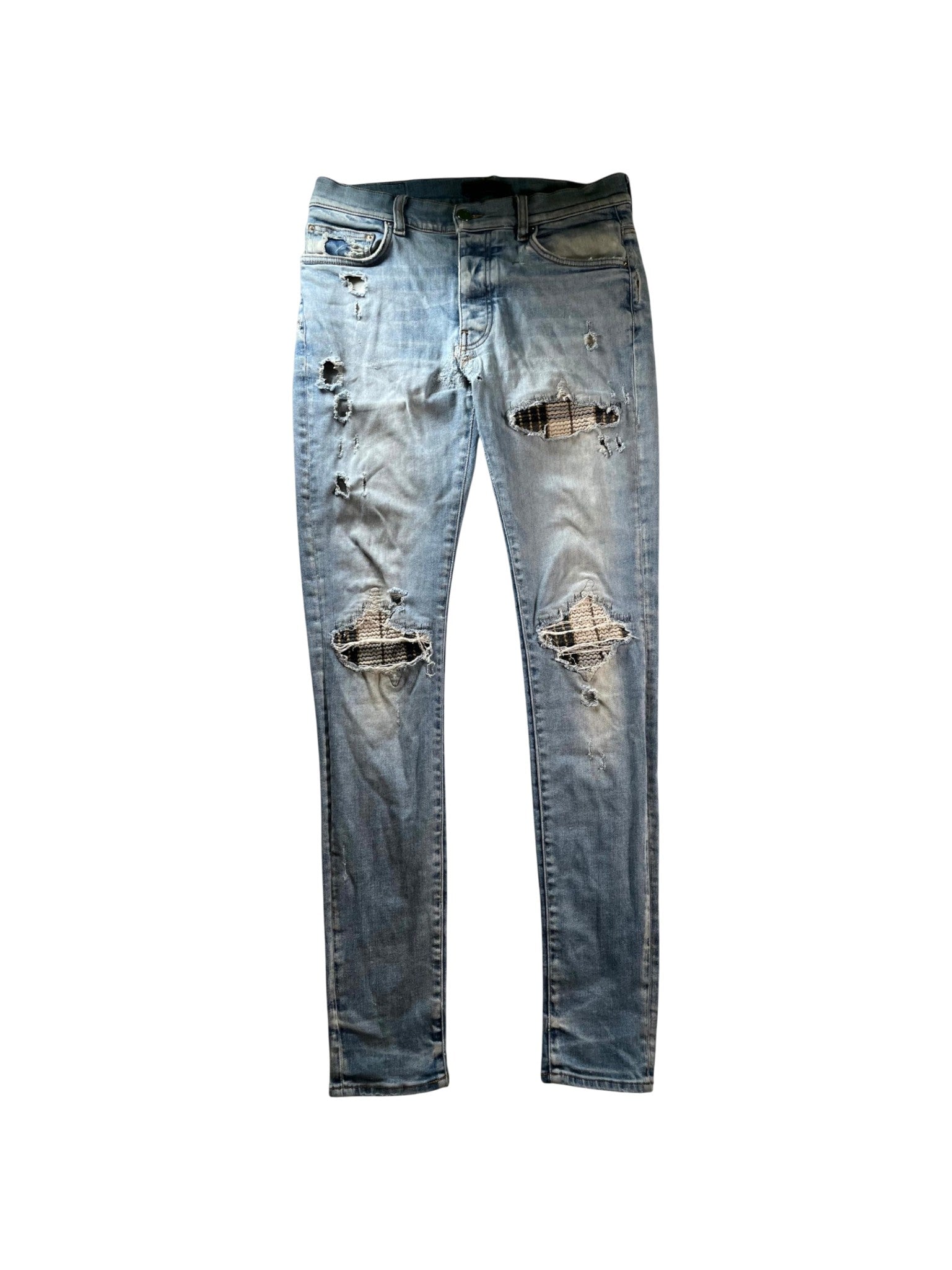 Amiri MX1 Plaid Patch Light Wash Jeans