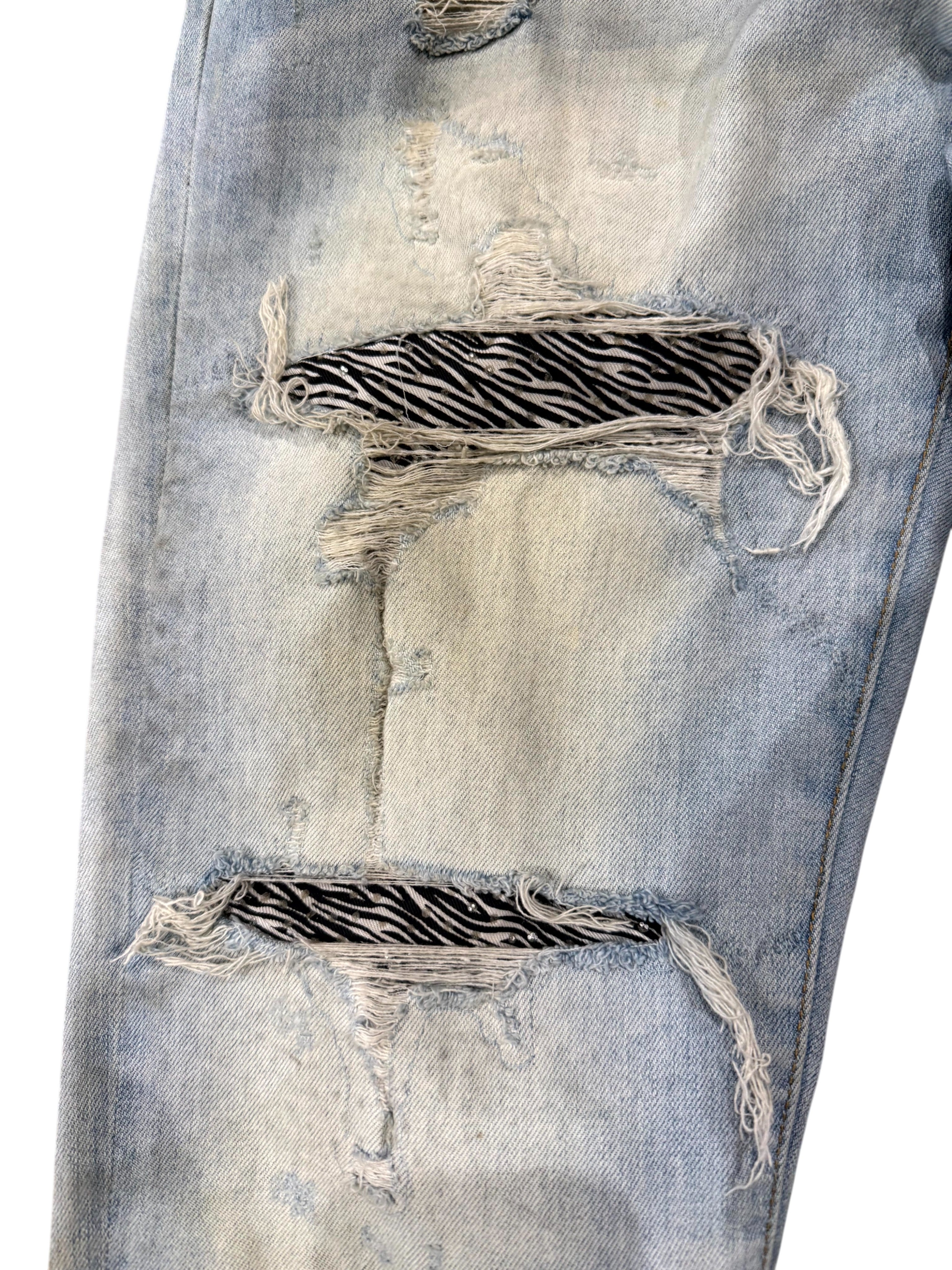 Amiri Crystal Zebra Thrasher Patch Light Wash Jeans