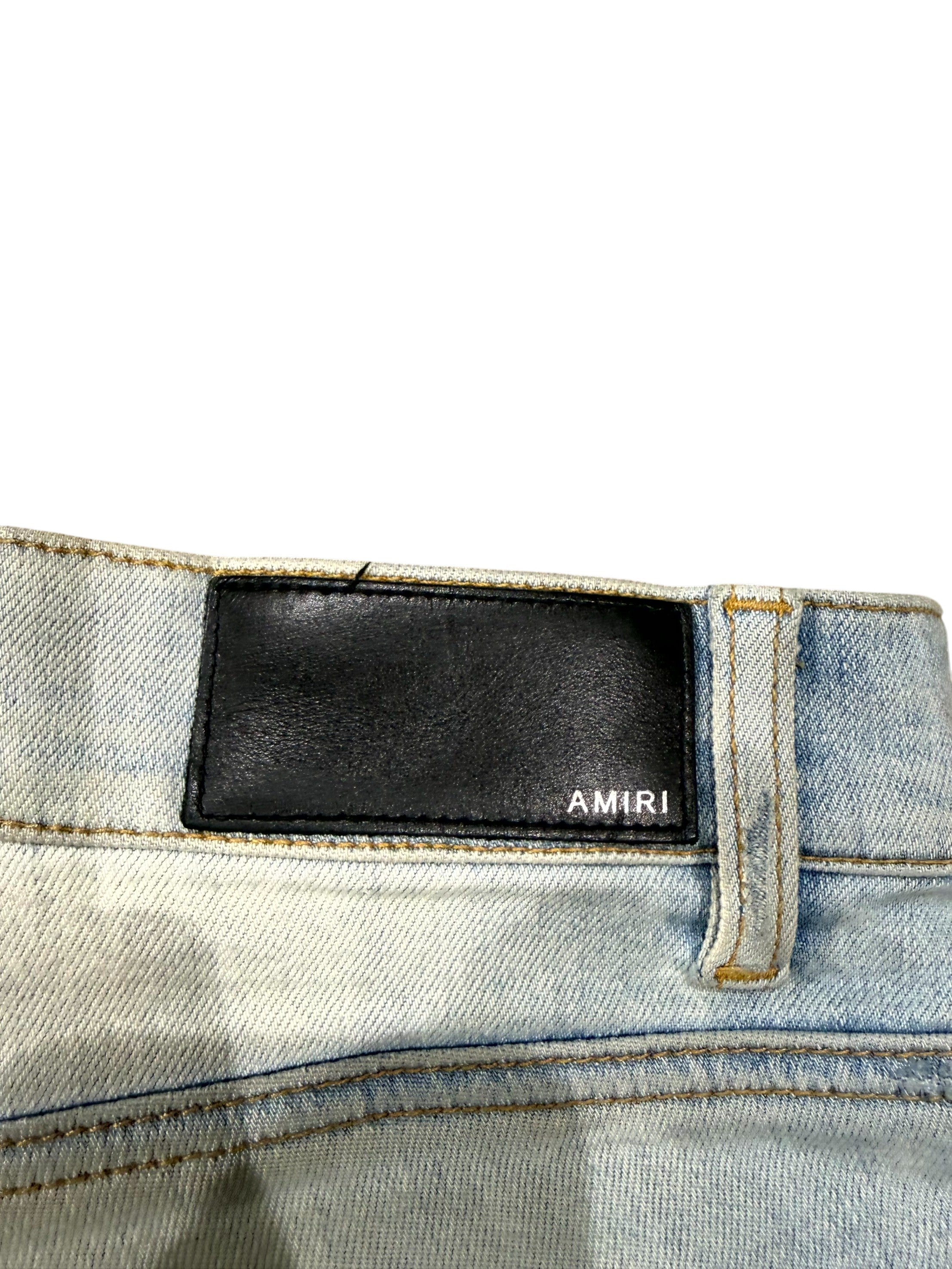 Amiri Crystal Zebra Thrasher Patch Light Wash Jeans