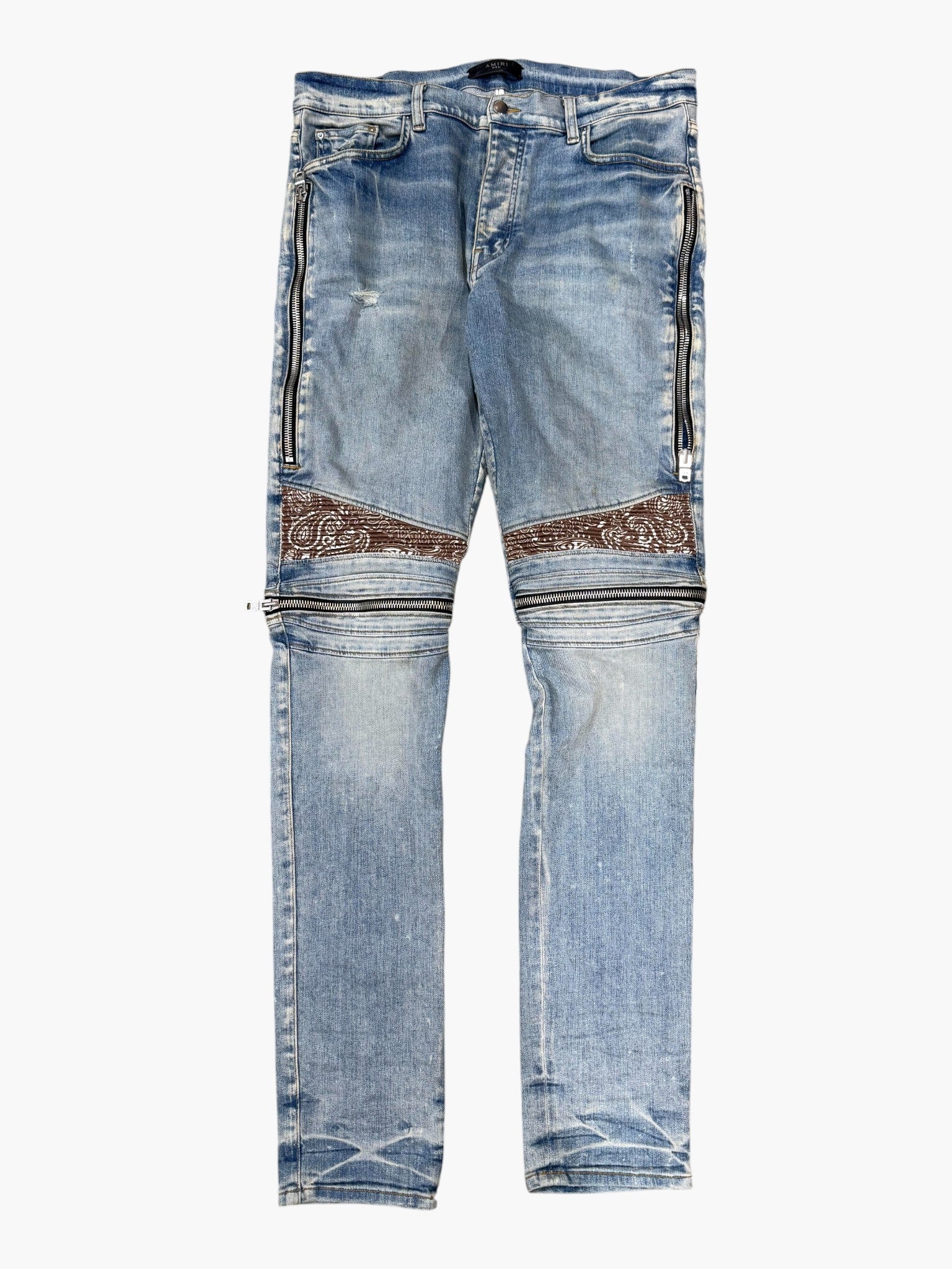 Amiri MX2 Paisley Patch Light Wash Brown Jeans