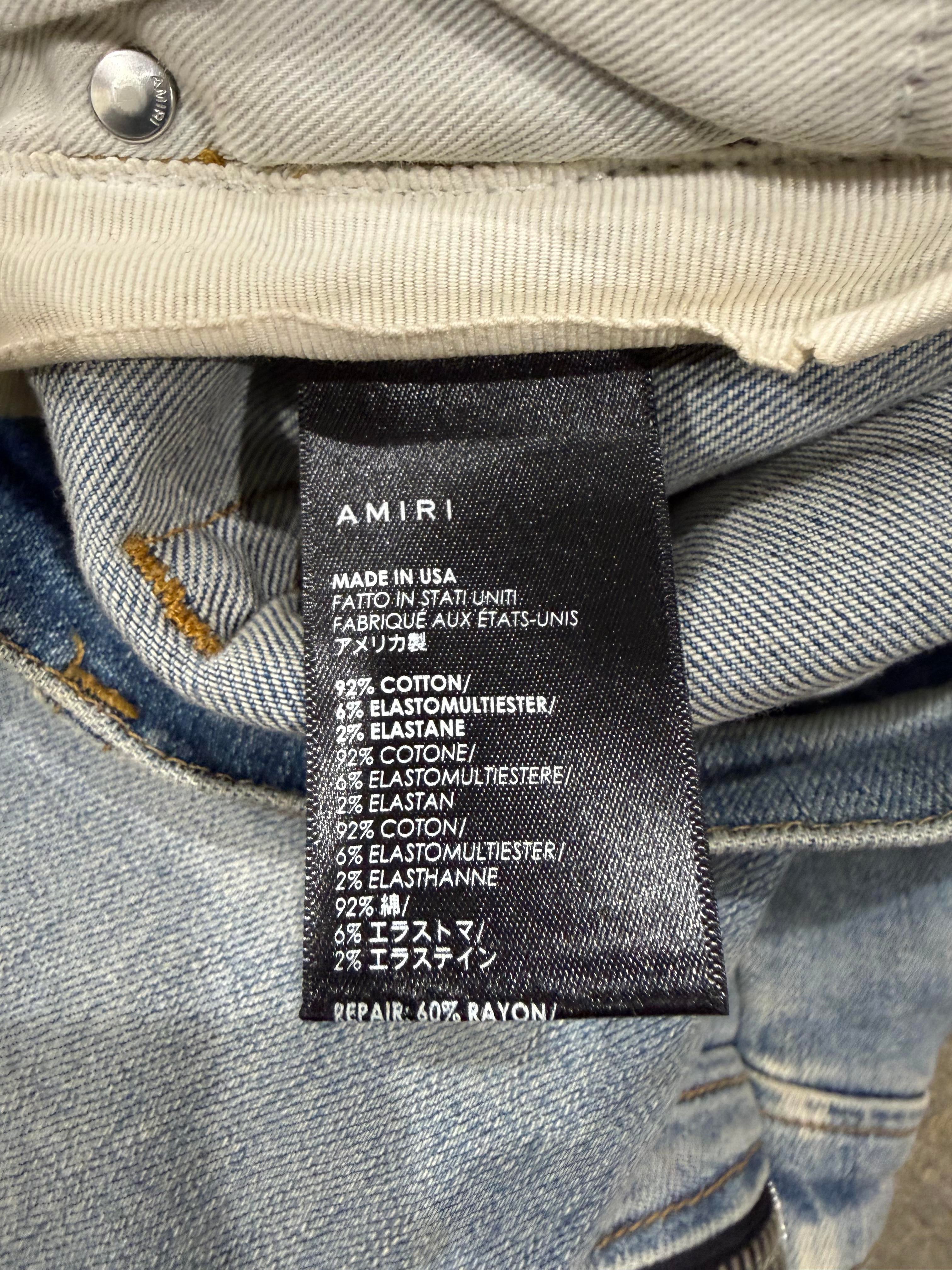 Amiri MX2 Paisley Patch Light Wash Brown Jeans