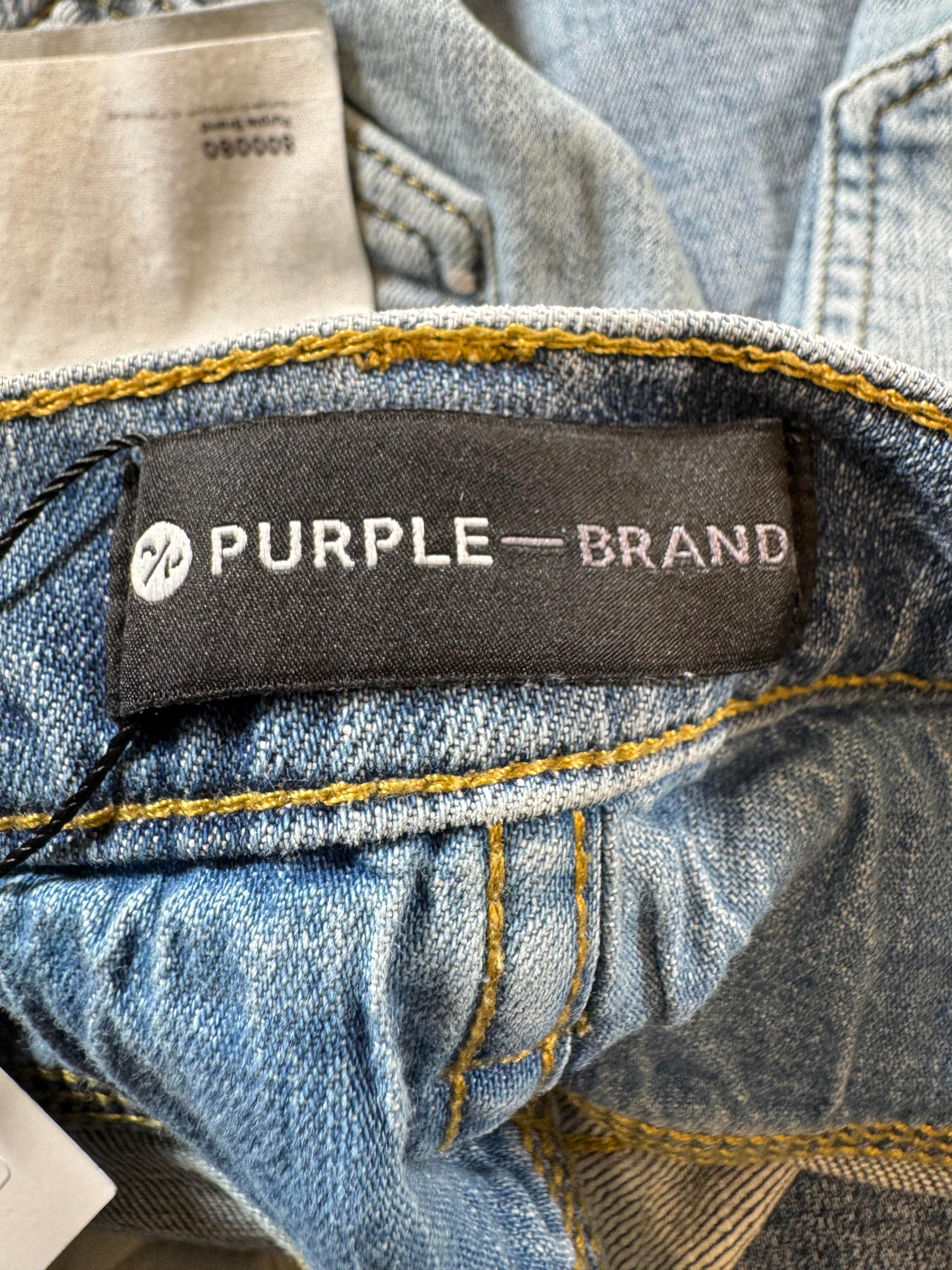 Purple Brand Splatter Ripped Light Wash Jeans