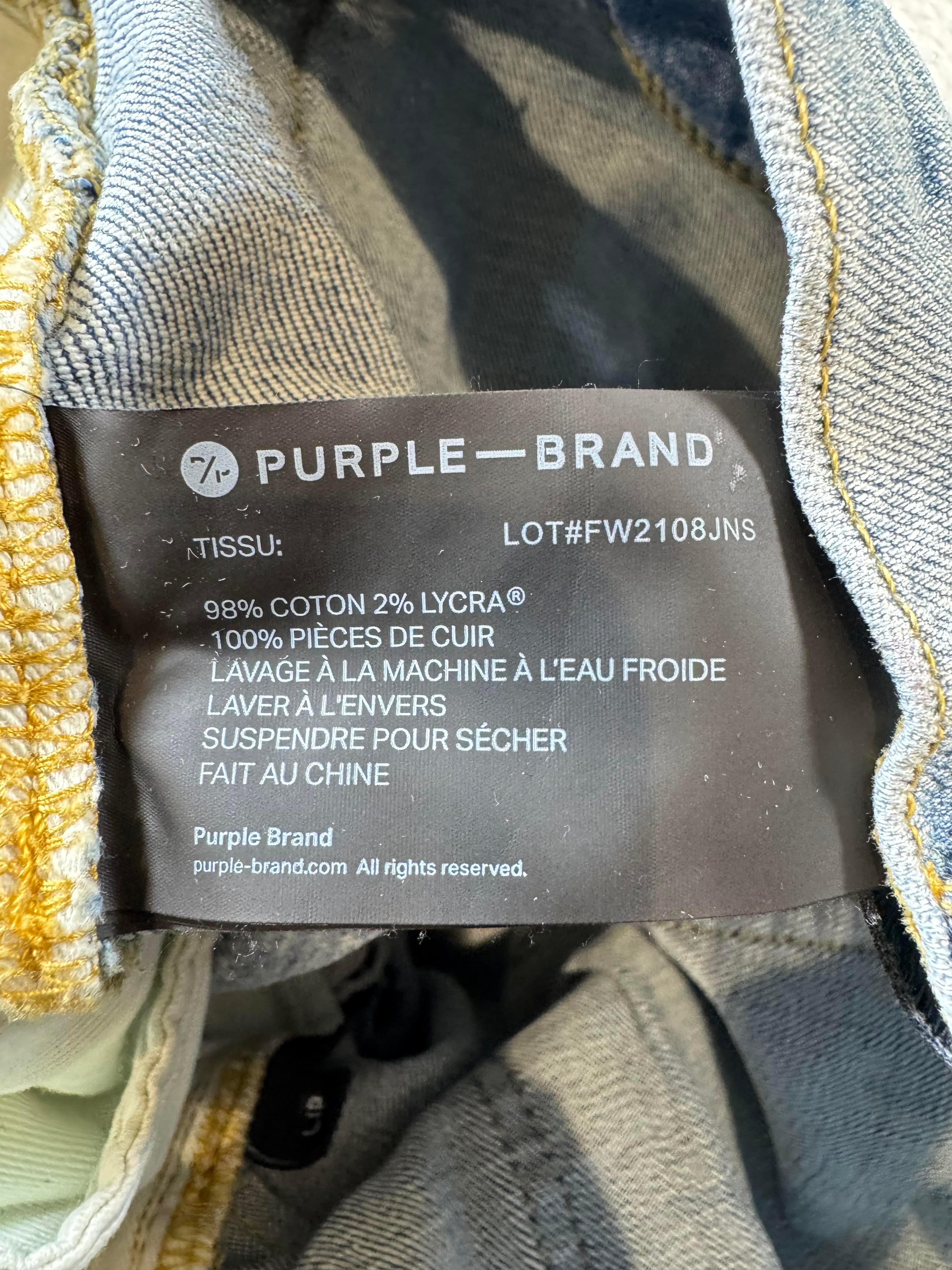 Purple Brand Splatter Ripped Light Wash Jeans