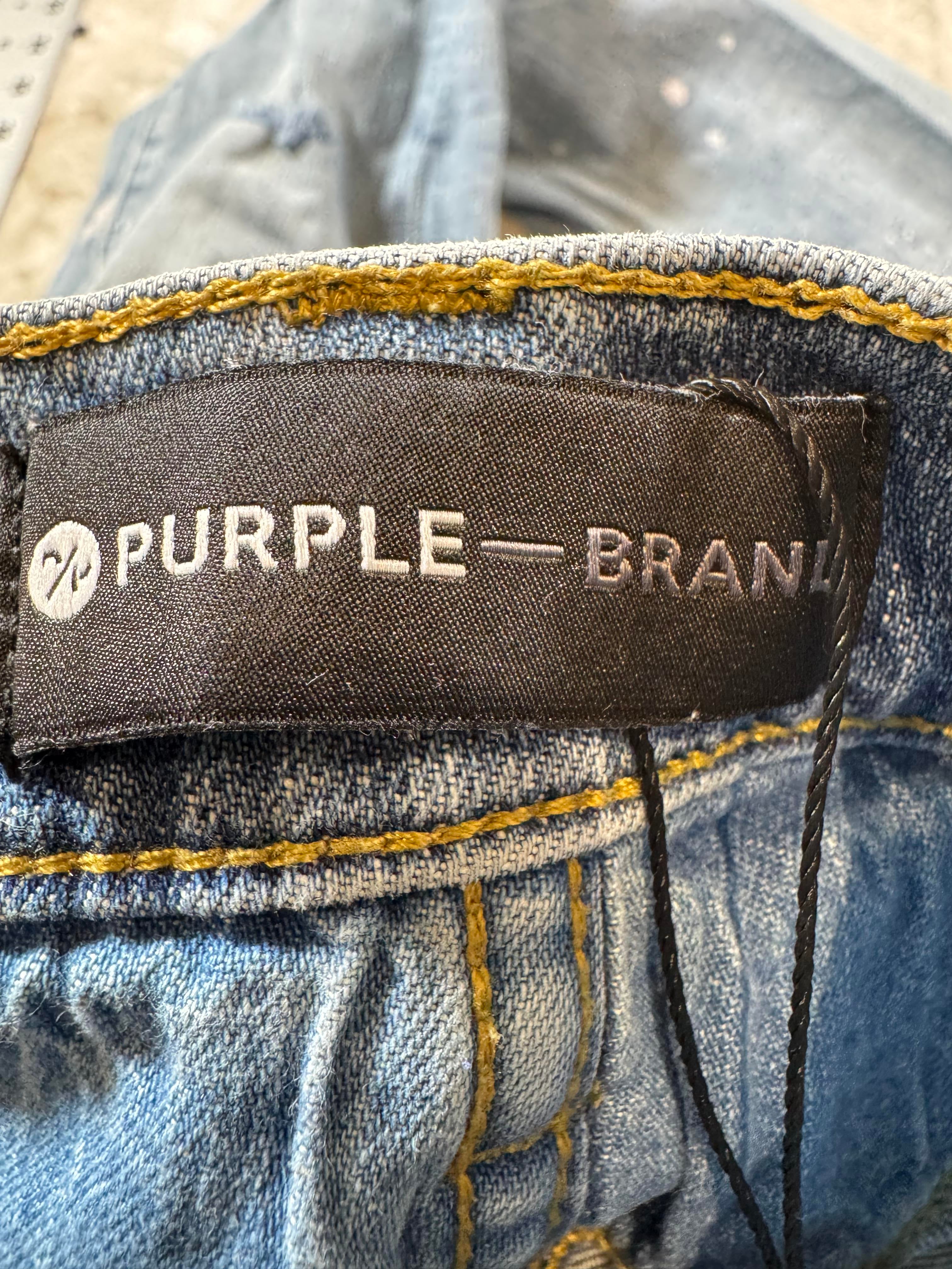 Purple Brand Splatter Ripped Light Wash Jeans