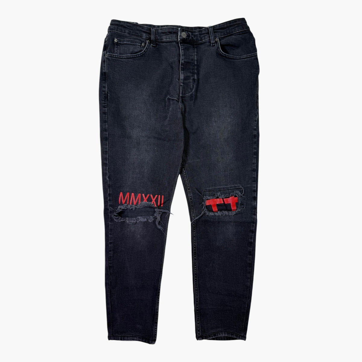 Ksubi Knee Ripped Black & Red Jeans