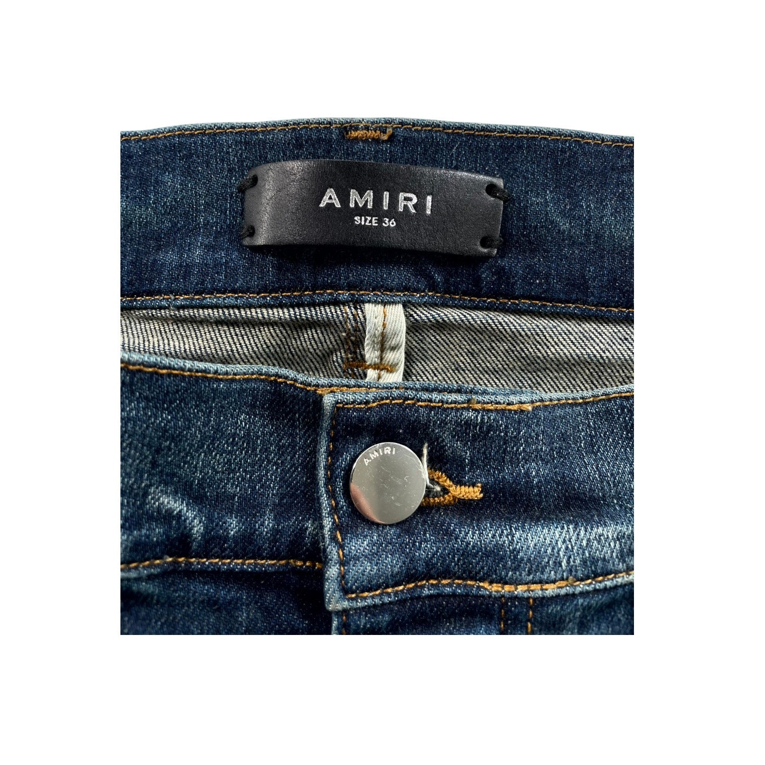 Amiri Plaid Thrasher Patch Navy, Blue & Cream Jeans
