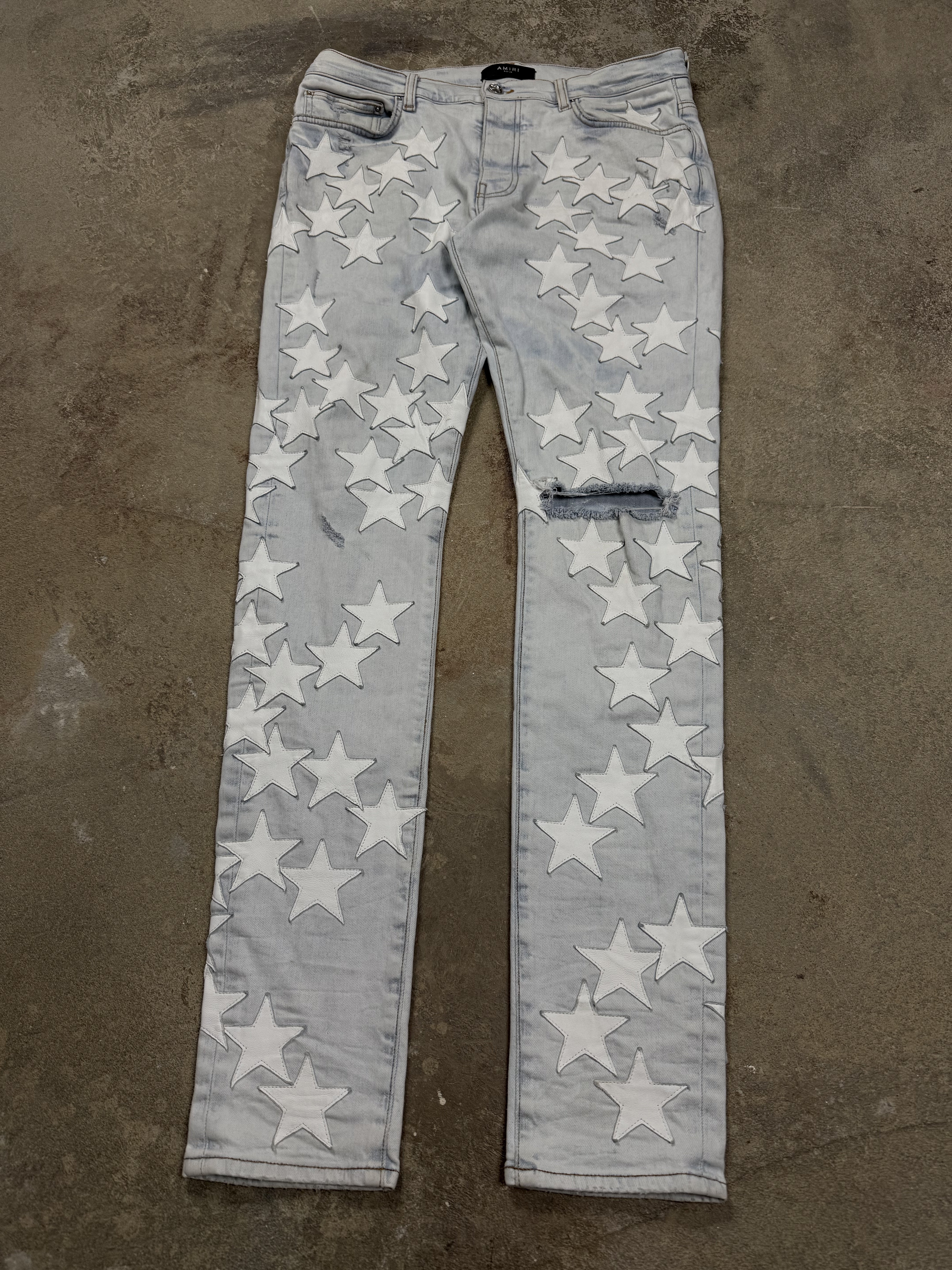 Amiri Chemist Jeans Light Wash White Stars Used 34