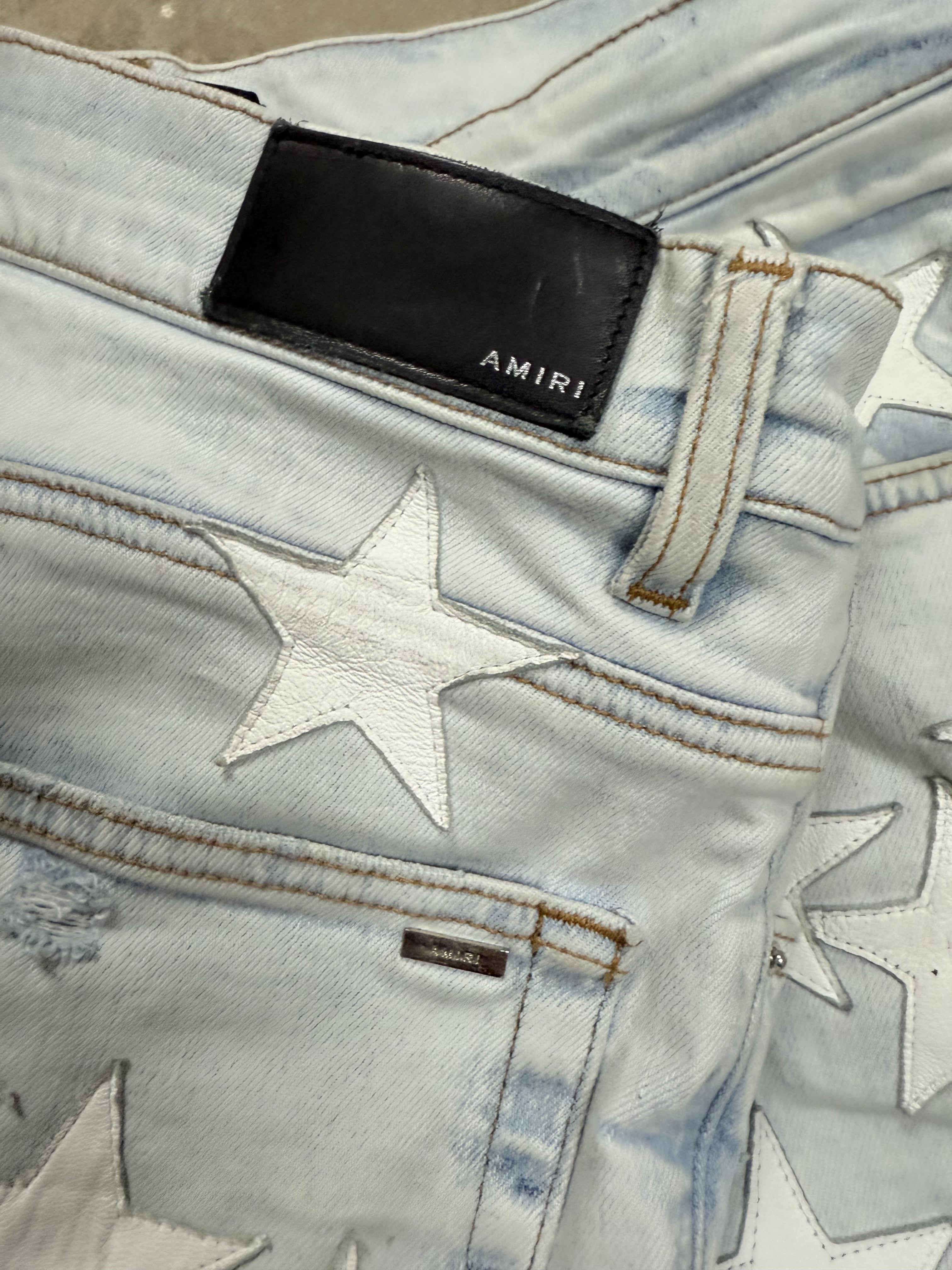 Amiri Chemist Jeans Light Wash White Stars Used 34