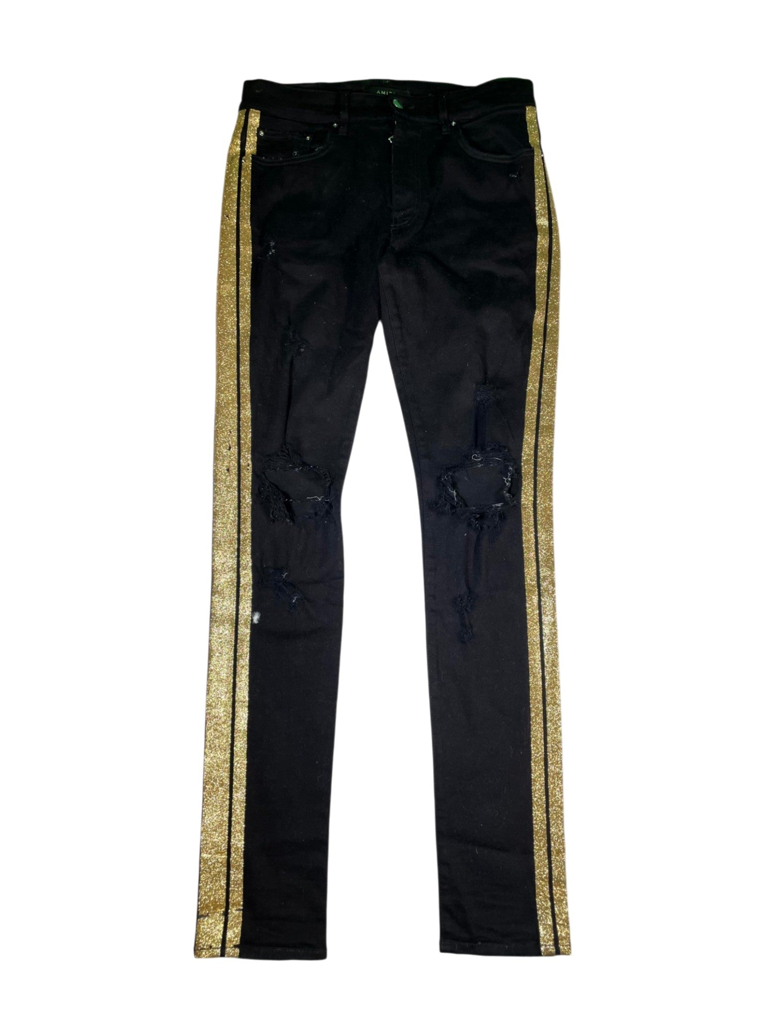 Amiri Glitter Stripe Black & Gold Jeans
